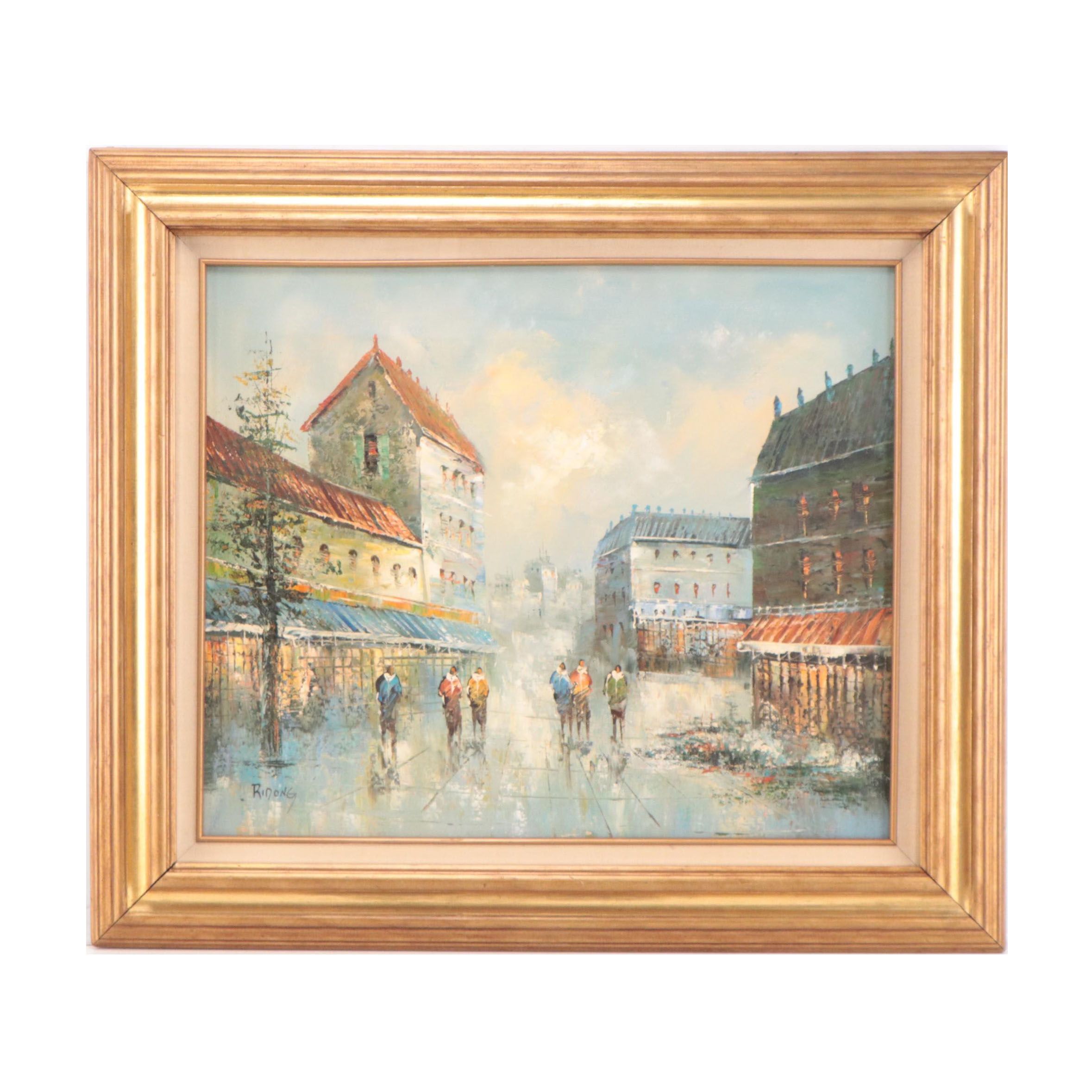 European City Scene Oil Painting