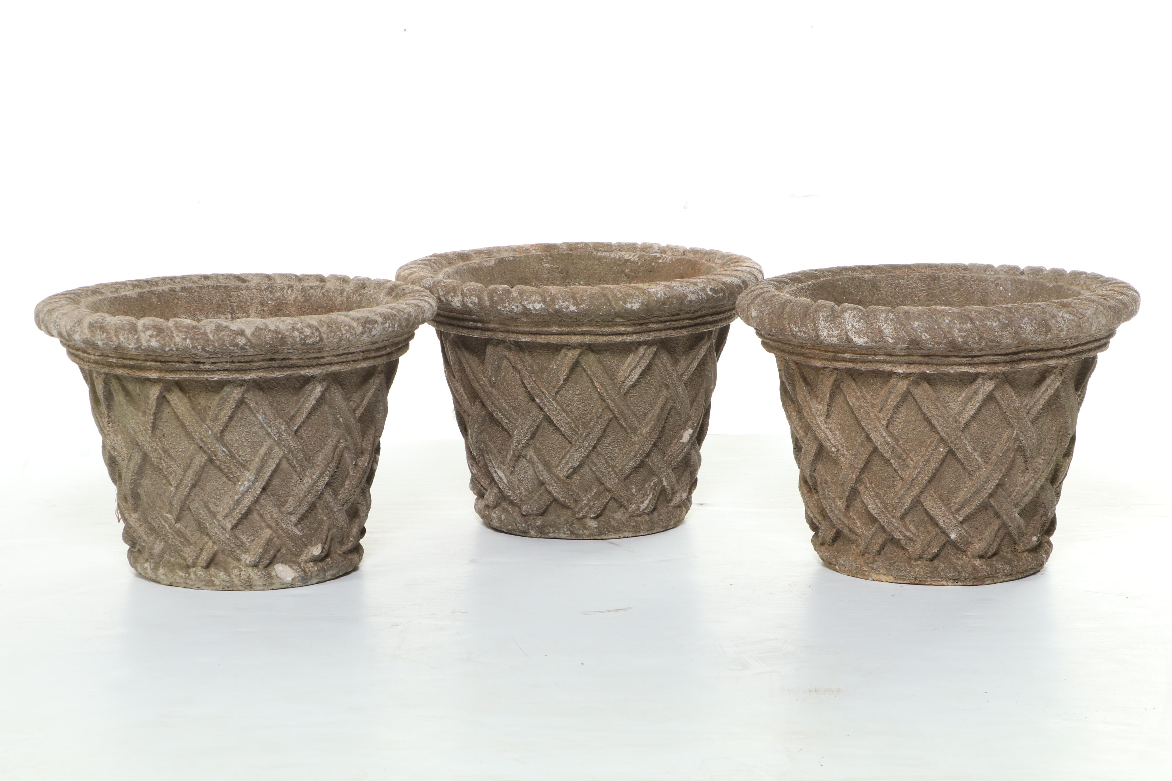 Cast Concrete Basketweave Outdoor Planters