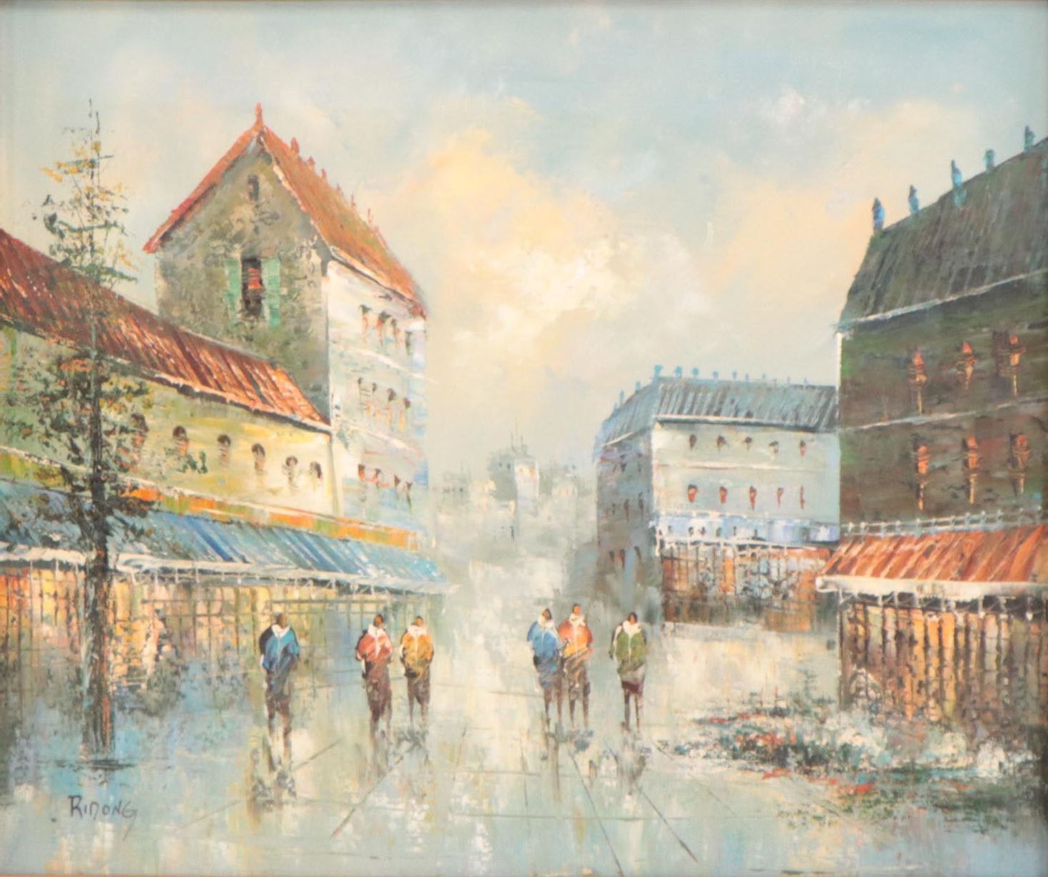 European City Scene Oil Painting