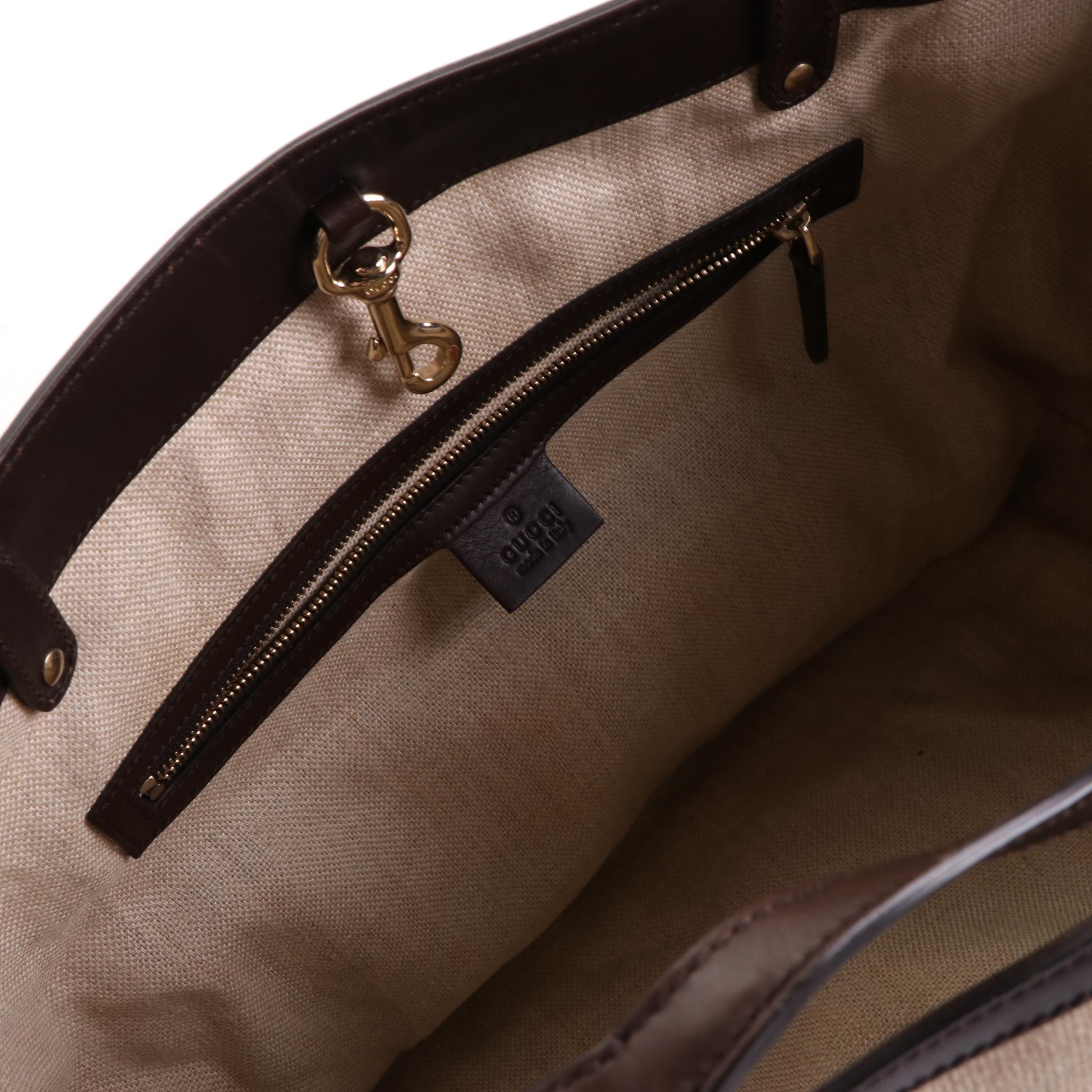 Gucci Tote Bag in Canvas and Brown Leather with Pouch