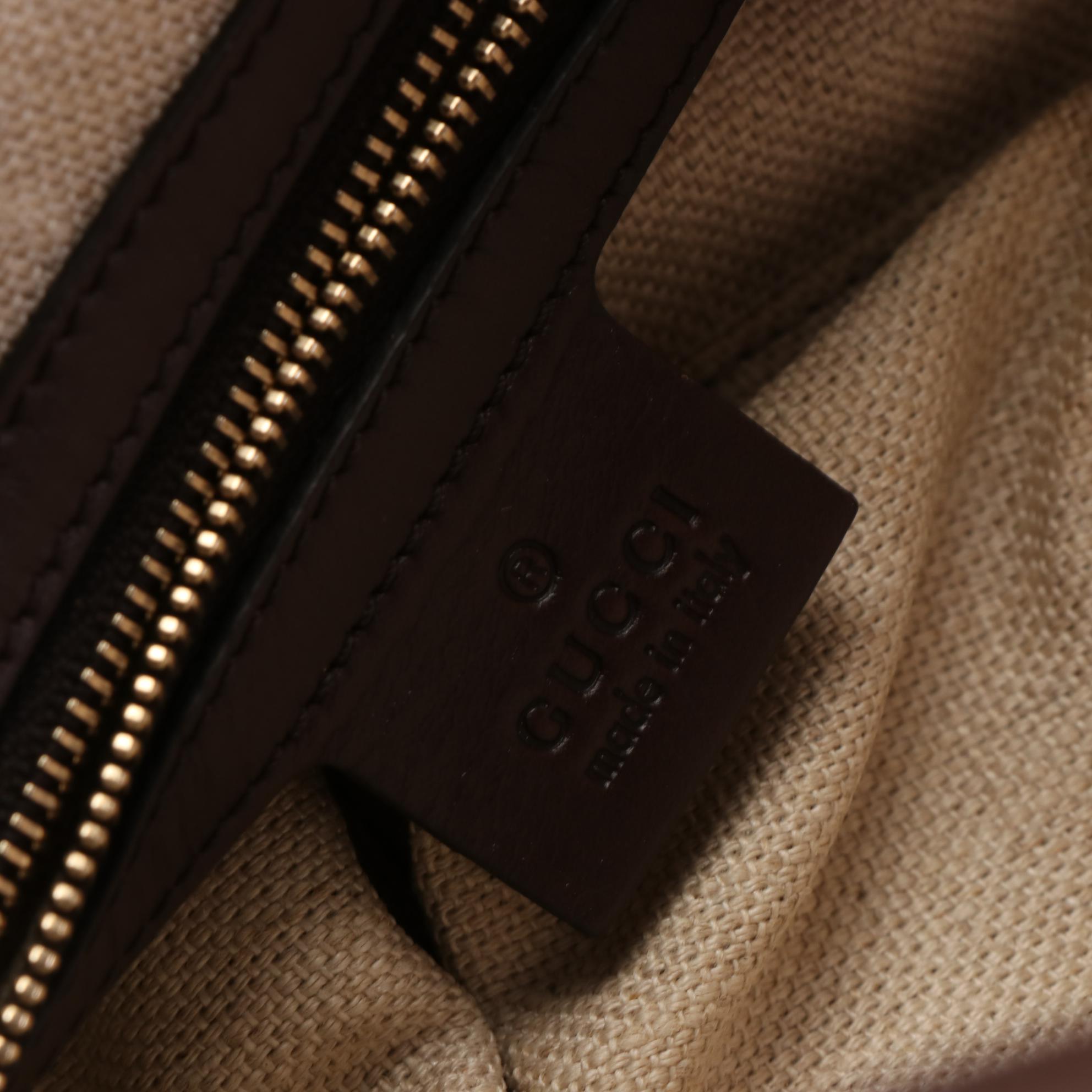 Gucci Tote Bag in Canvas and Brown Leather with Pouch