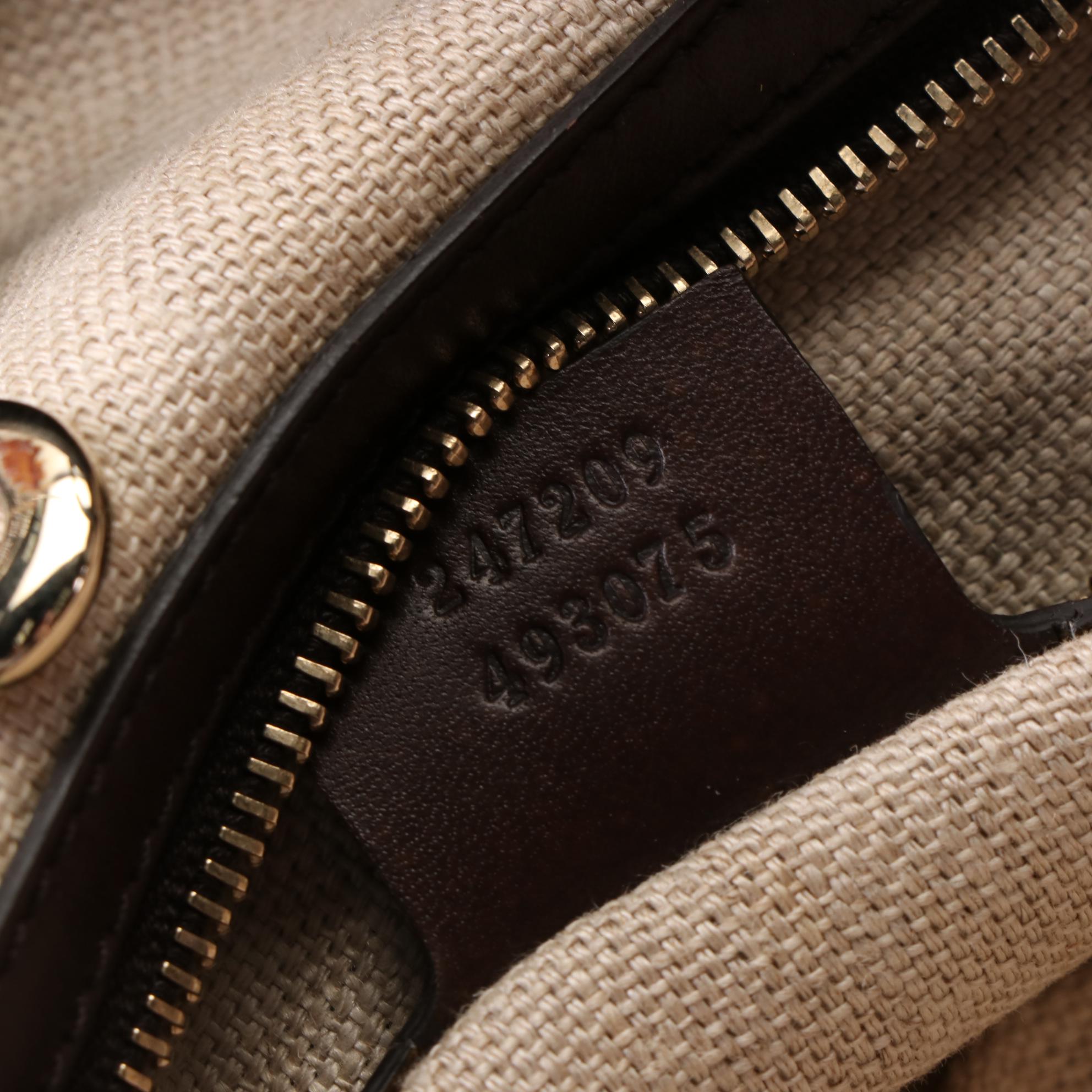 Gucci Tote Bag in Canvas and Brown Leather with Pouch