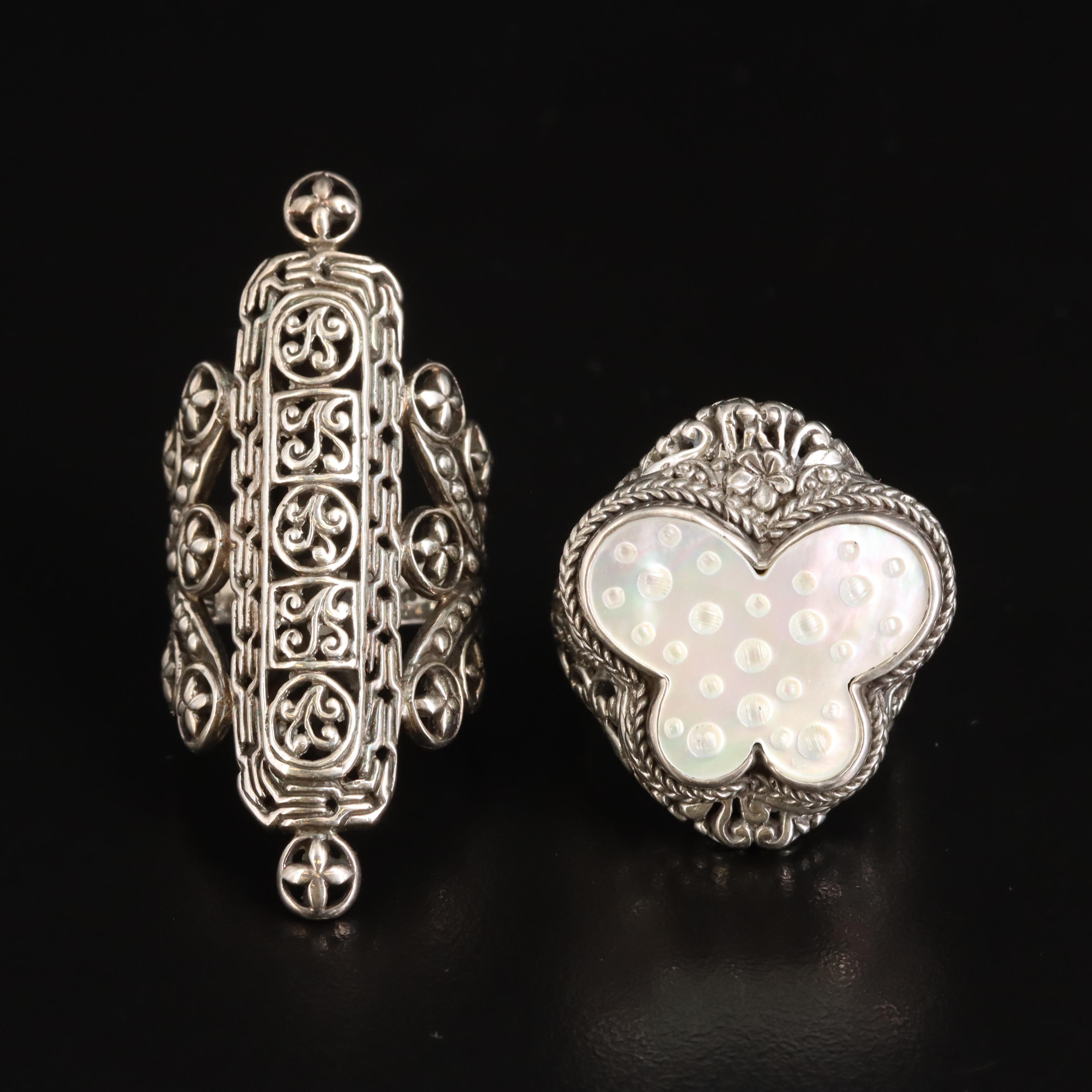 Sarda Sterling Shield and Mother-of-Pearl Butterfly Rings