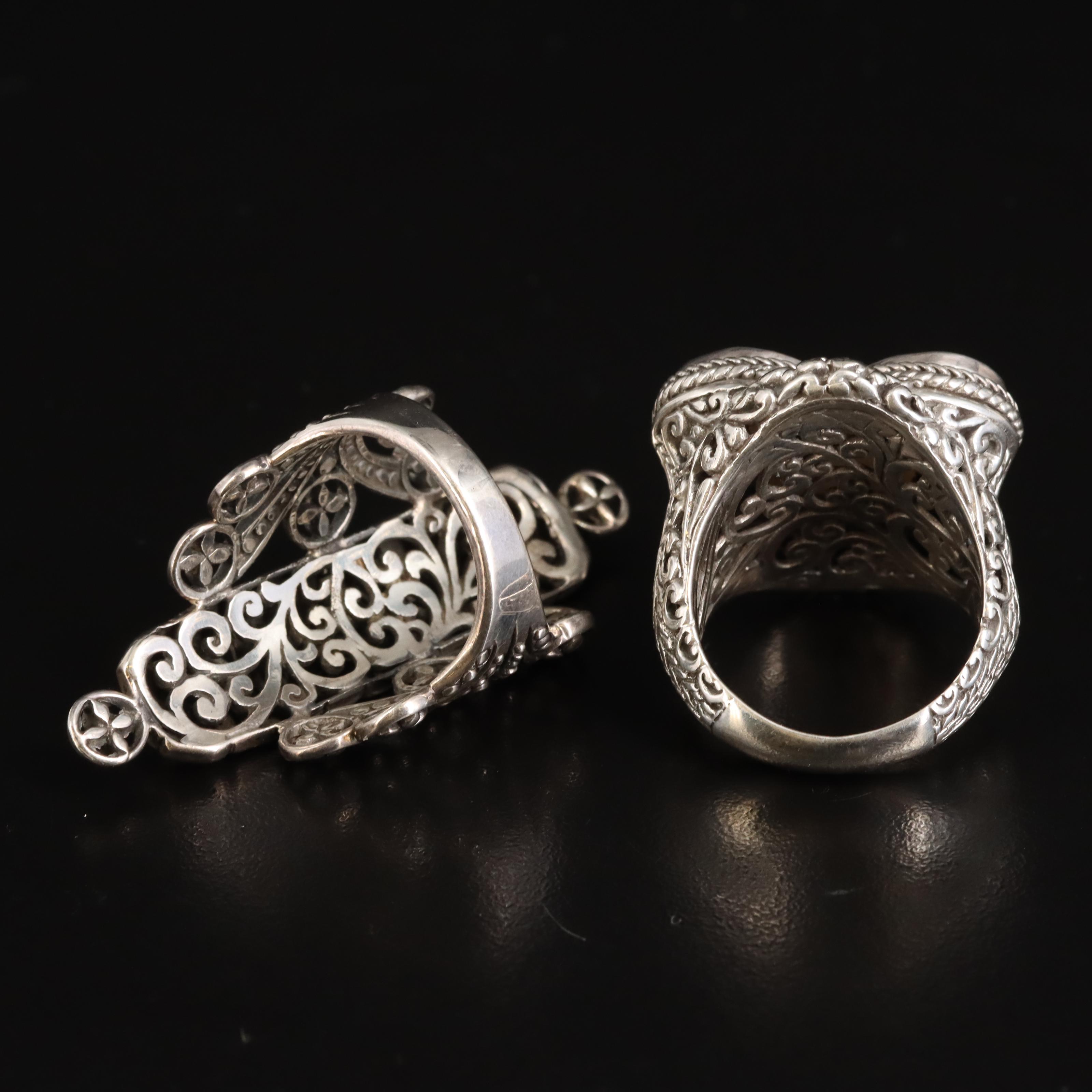 Sarda Sterling Shield and Mother-of-Pearl Butterfly Rings