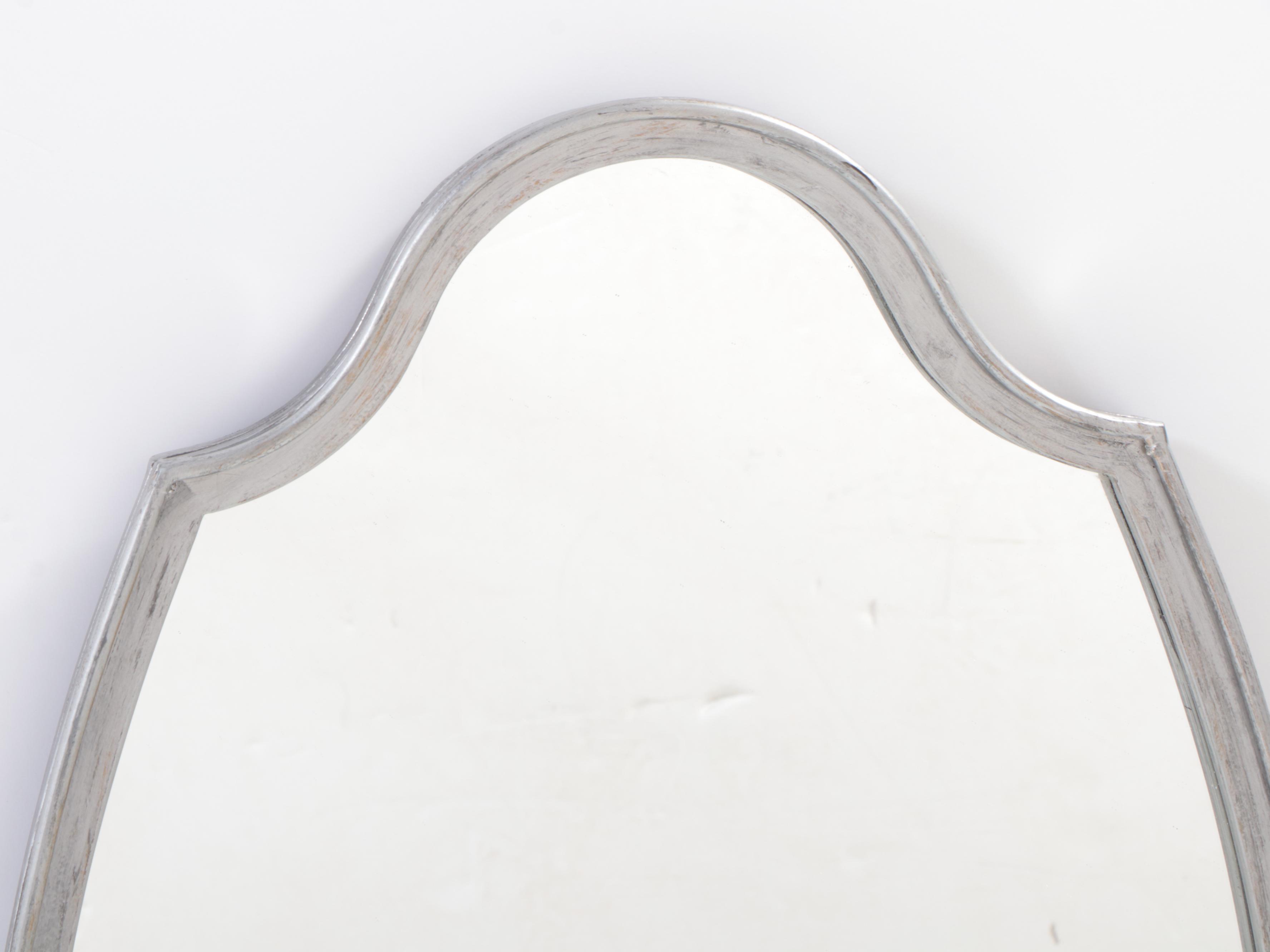 Antiqued Silver Metal Framed Oval Wall Mirror