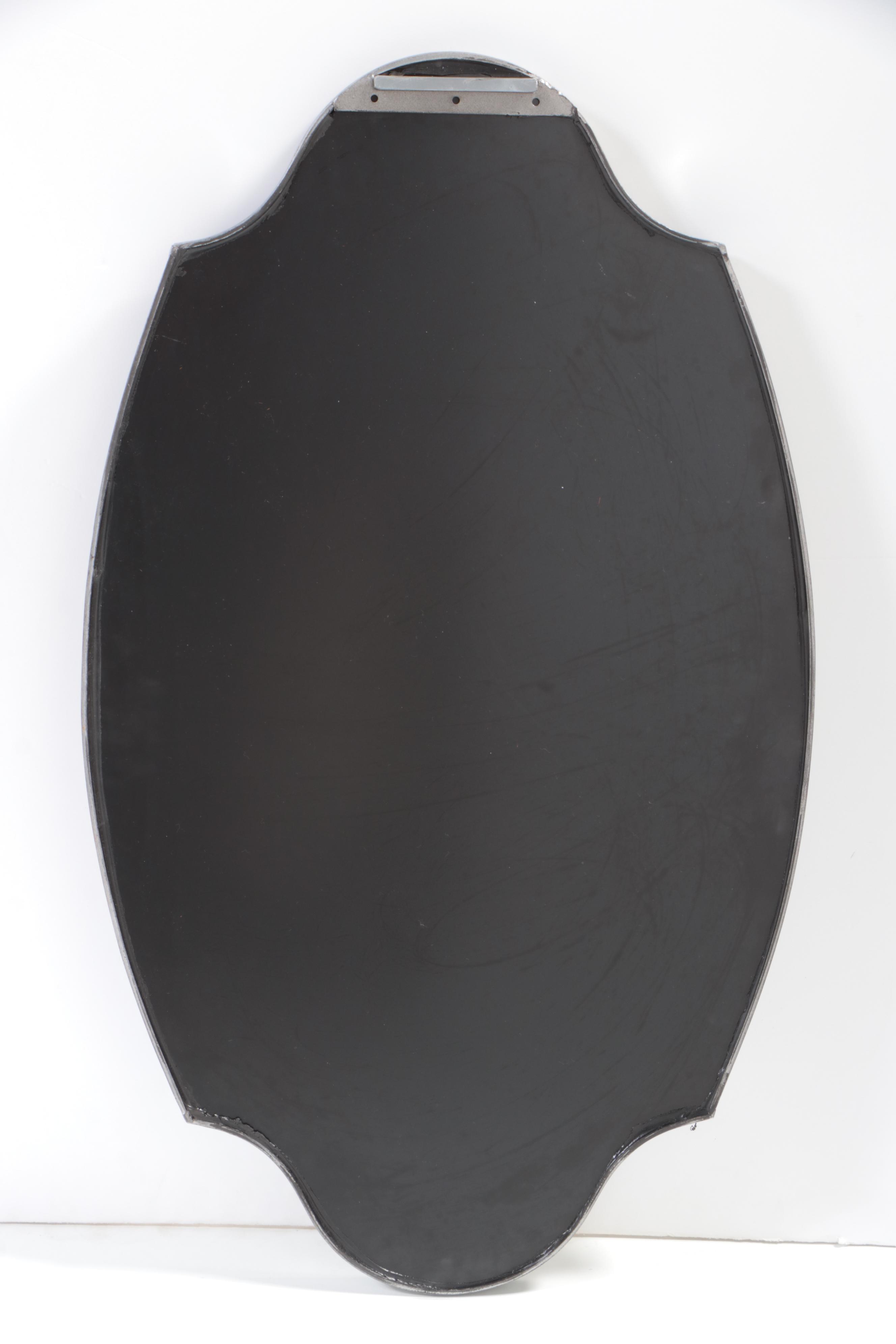 Antiqued Silver Metal Framed Oval Wall Mirror