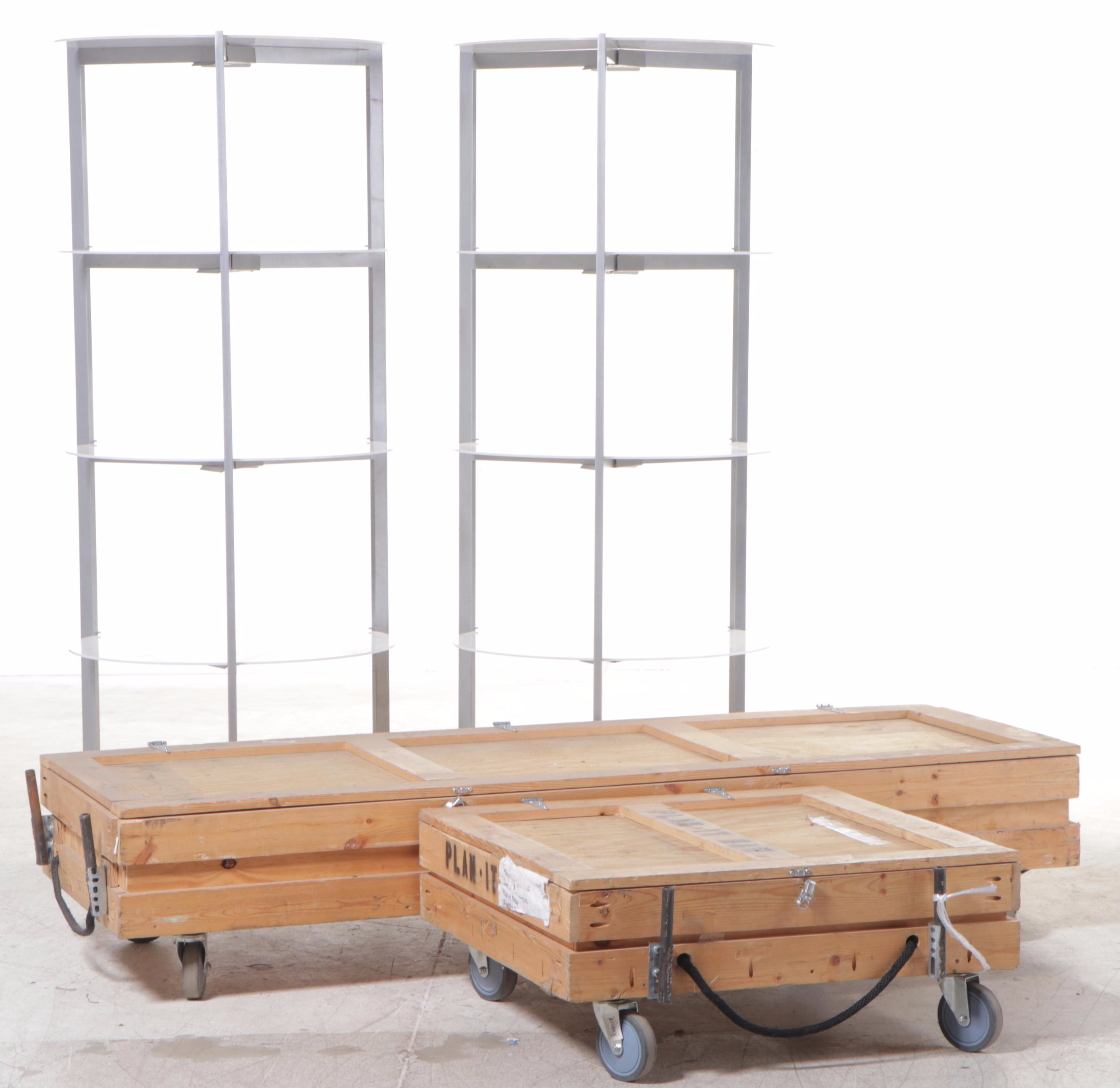 Pair of Metal and Acrylic Four-Tier Display Towers