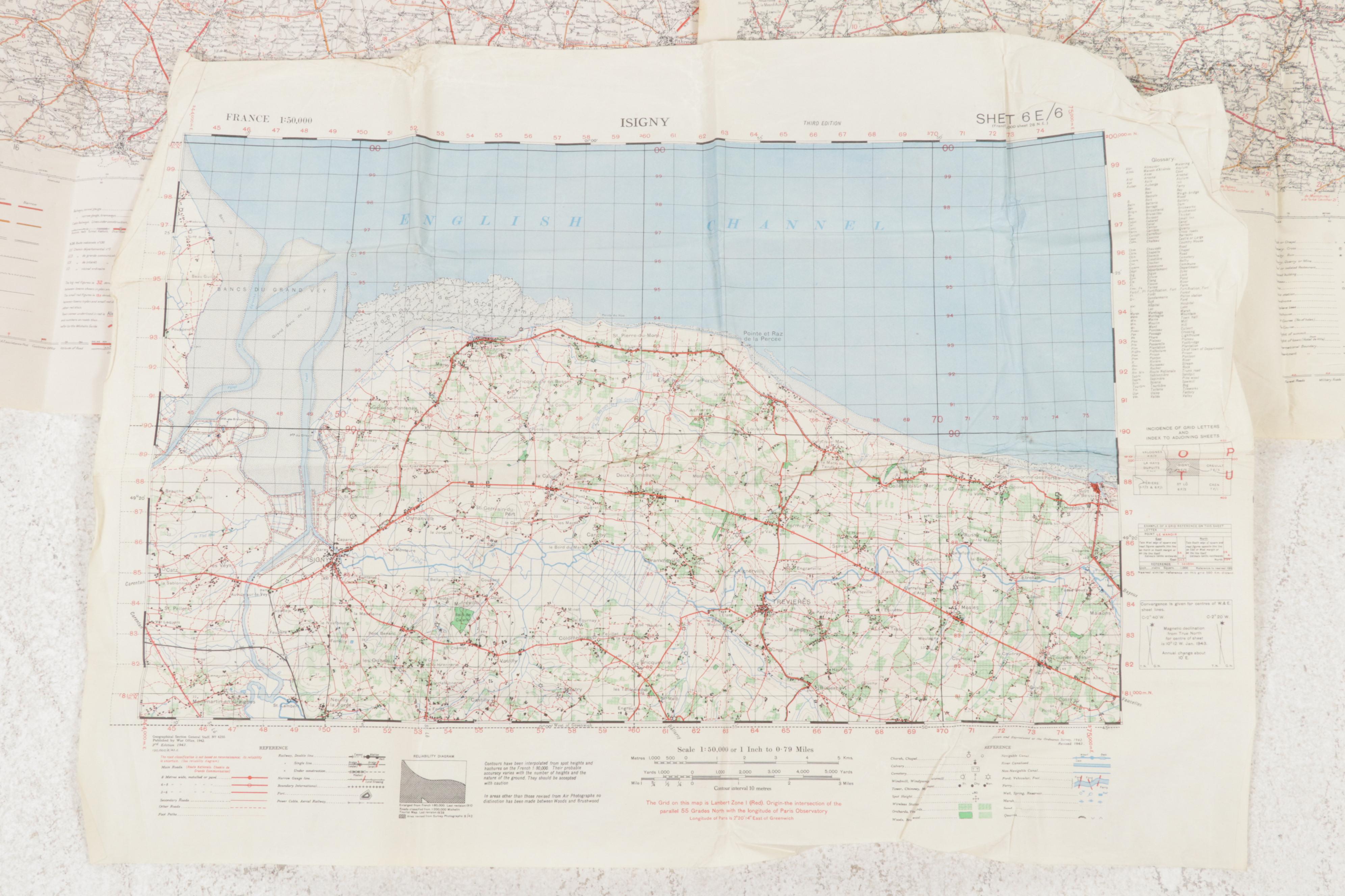 US War Office and Other World War 2 Era Maps of France, circa 1944