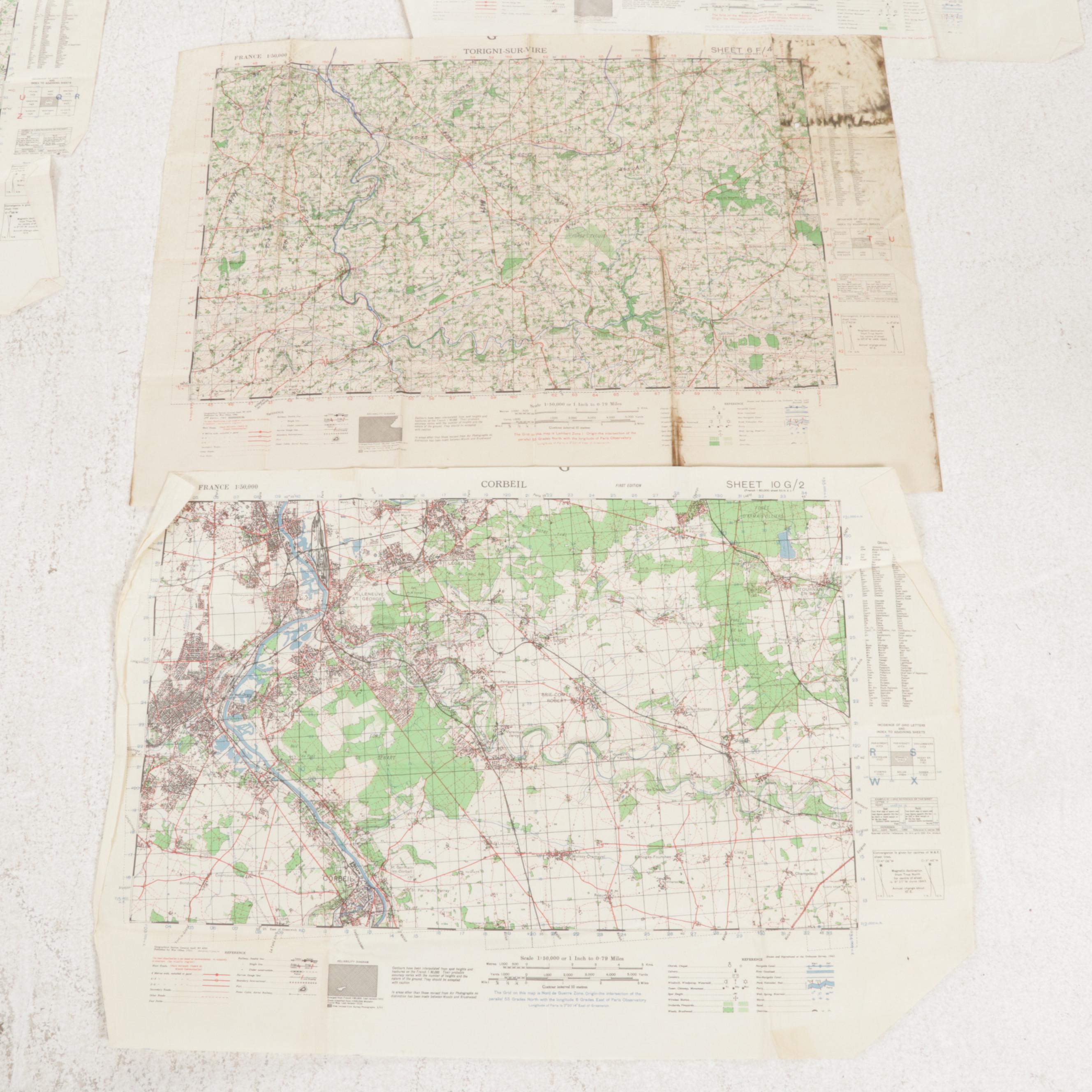 US War Office and Other World War 2 Era Maps of France, circa 1944