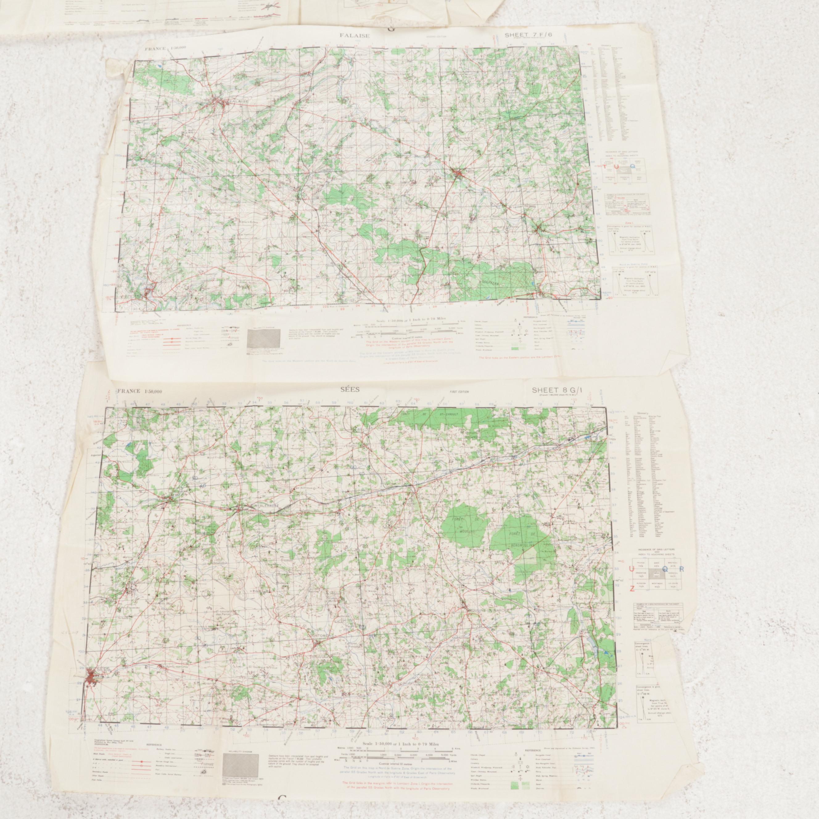 US War Office and Other World War 2 Era Maps of France, circa 1944