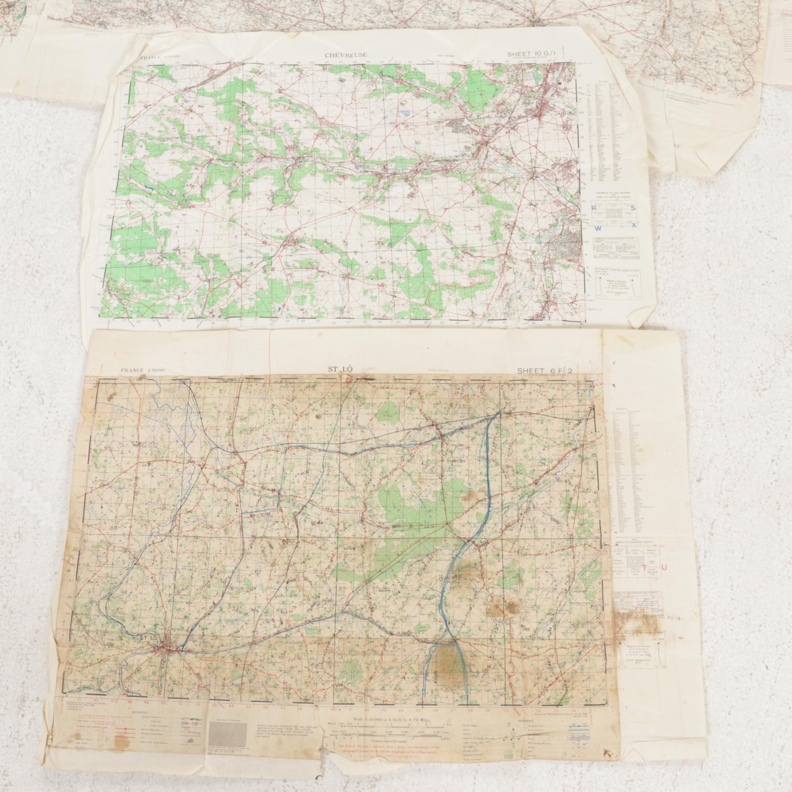 US War Office and Other World War 2 Era Maps of France, circa 1944