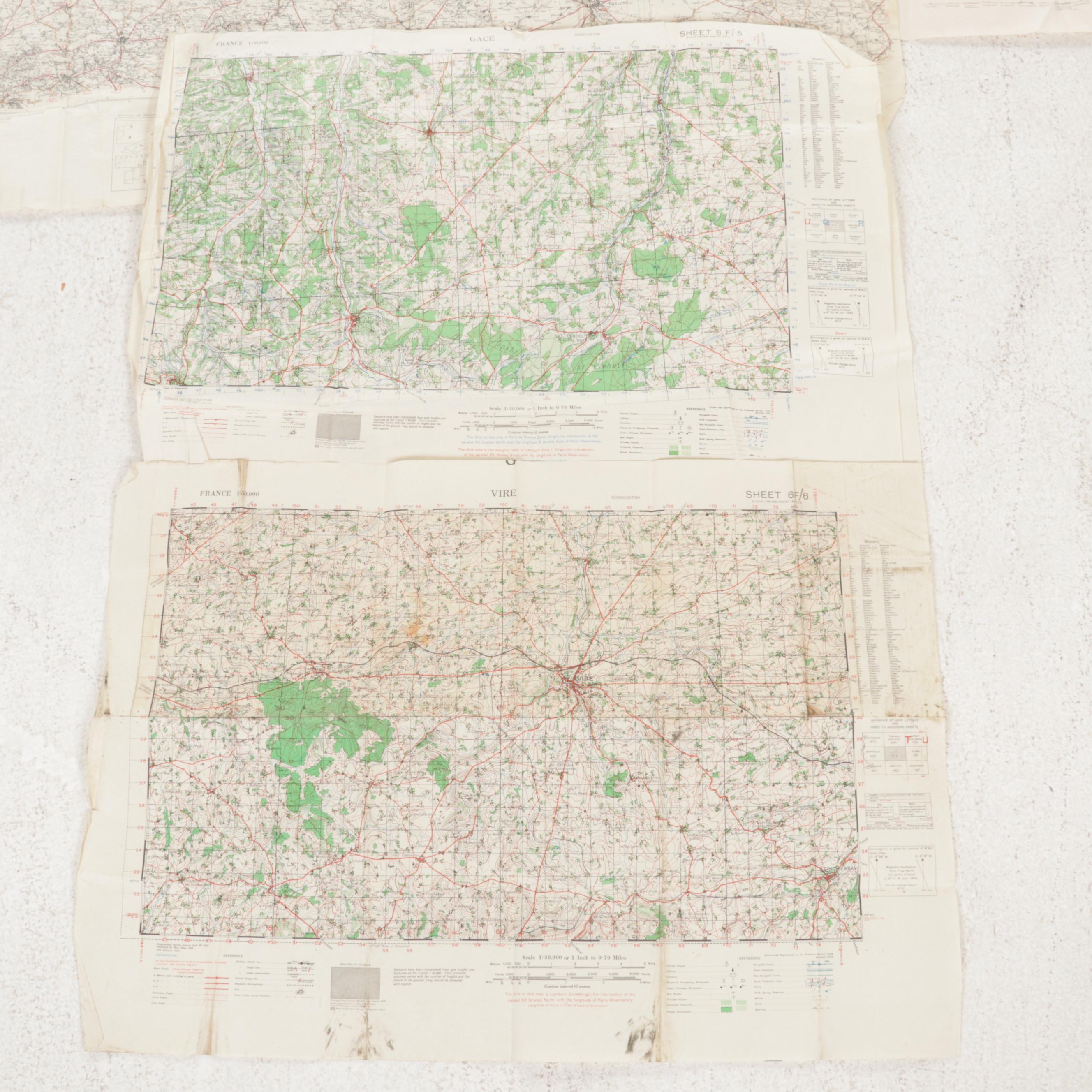 US War Office and Other World War 2 Era Maps of France, circa 1944