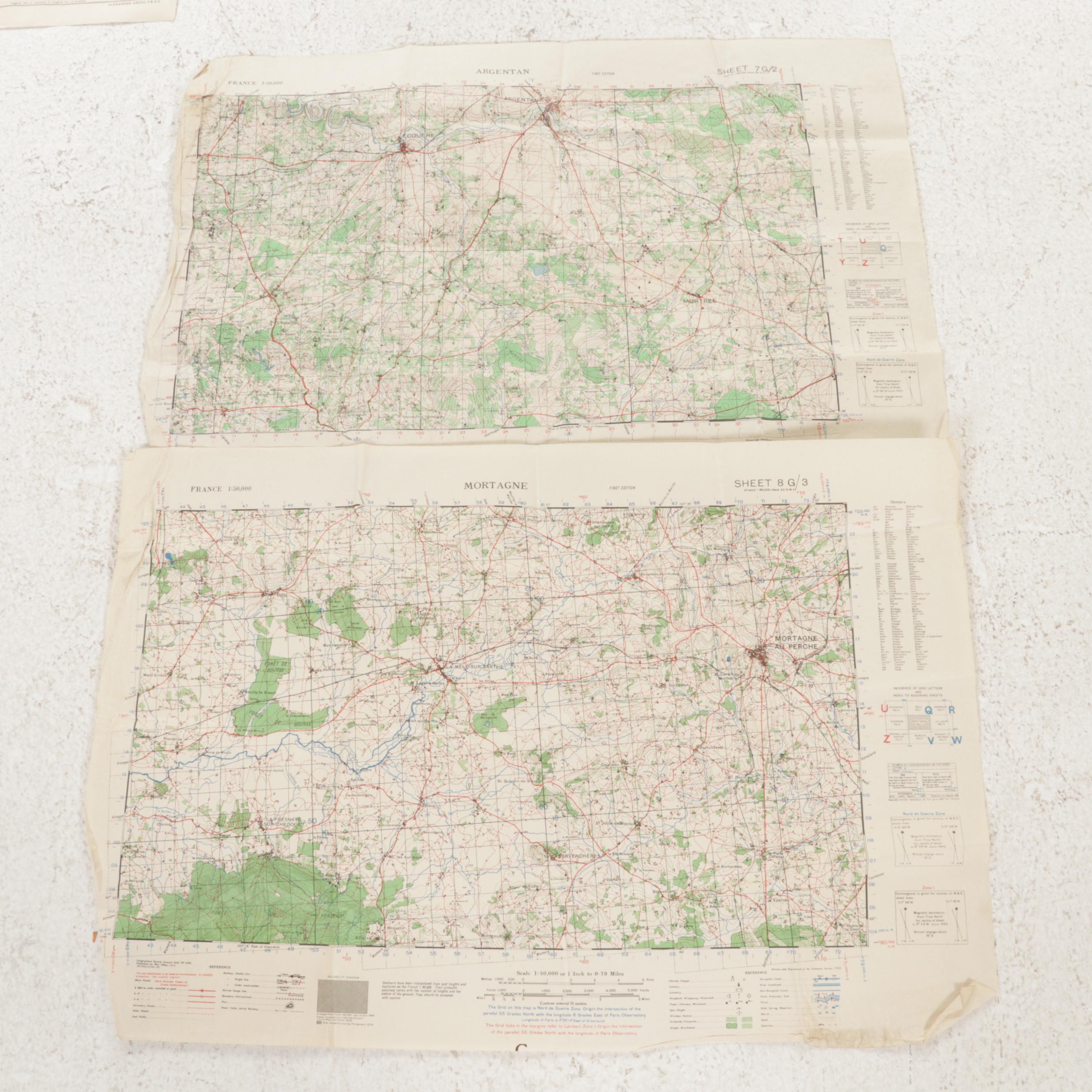 US War Office and Other World War 2 Era Maps of France, circa 1944