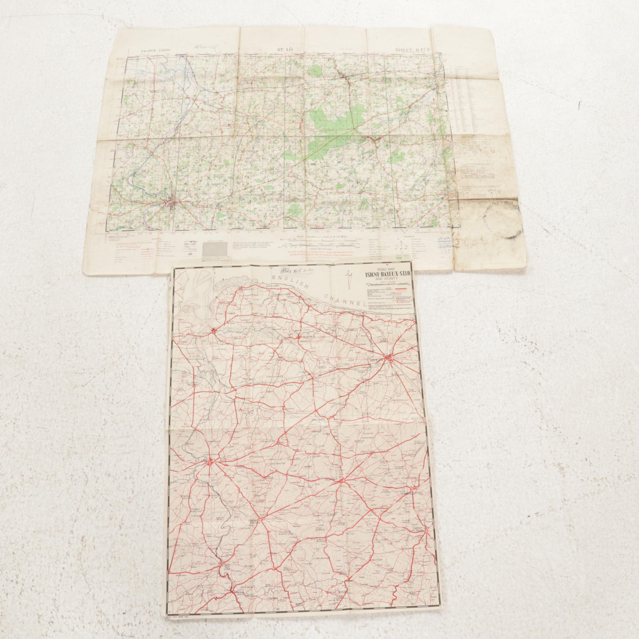 US War Office and Other World War 2 Era Maps of France, circa 1944