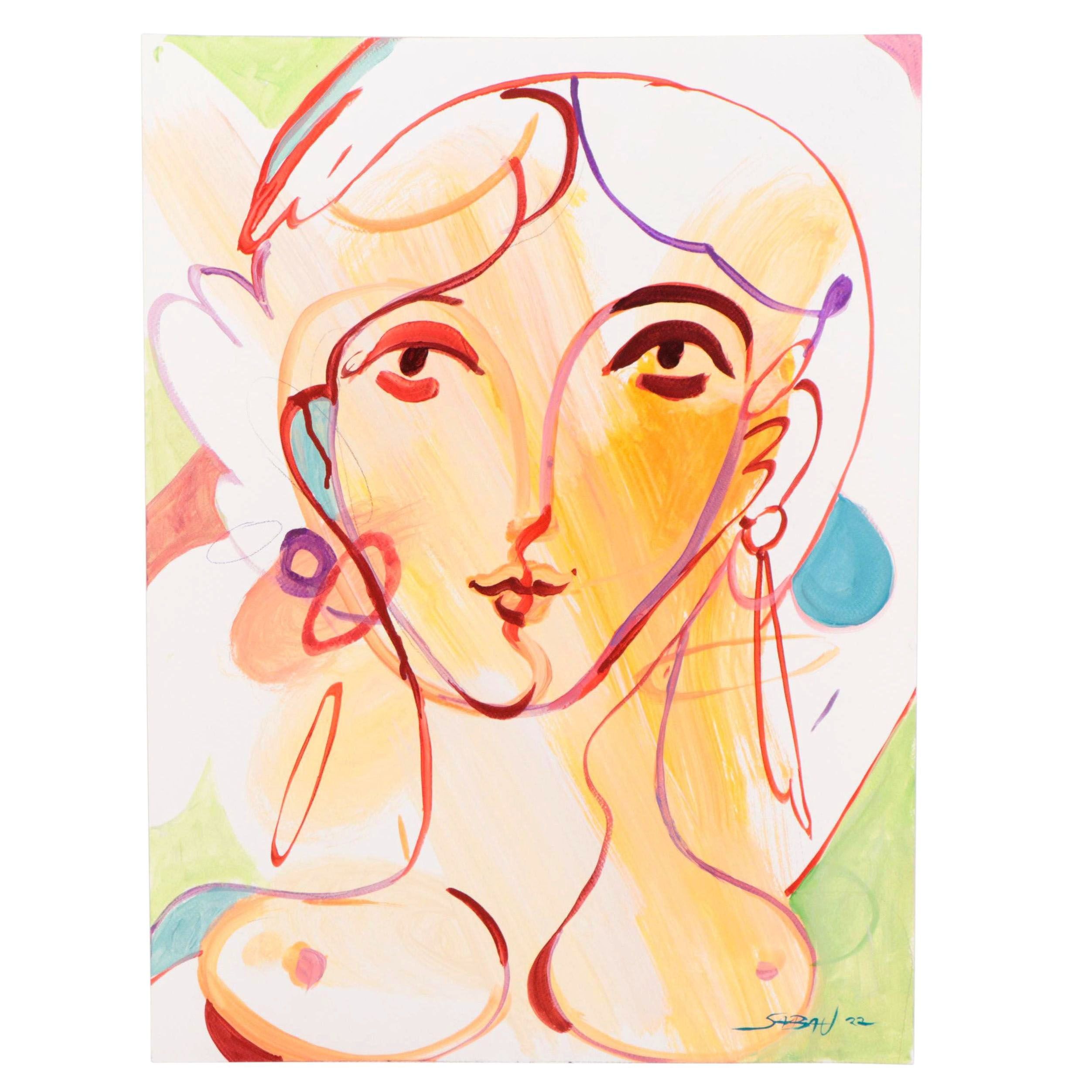 Dan Sabau Gouache and Watercolor Painting "The Shy Muse," 2022