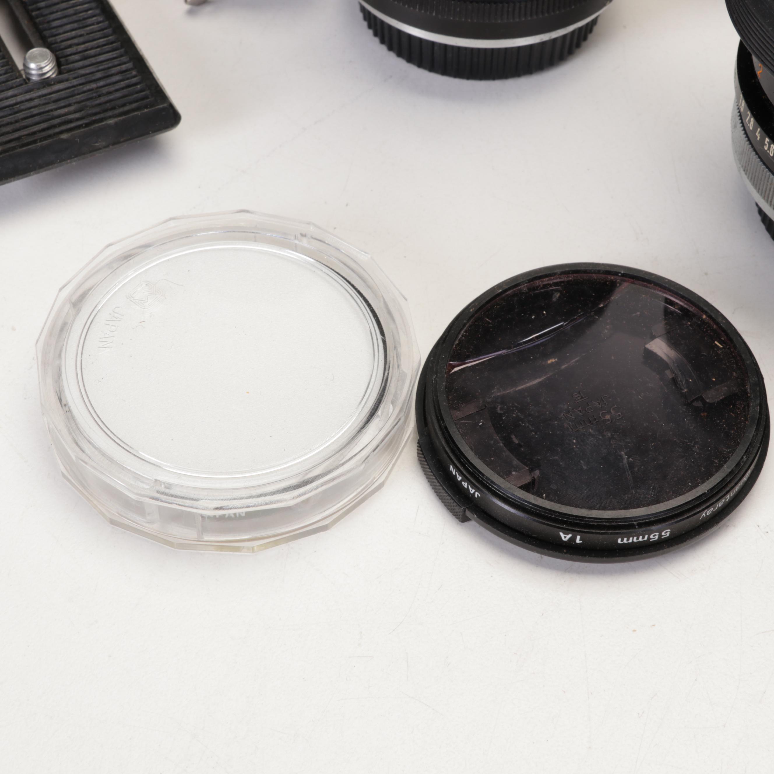 Canon A-1 Camera, Lenses, Kiwi Case, and More Accessories