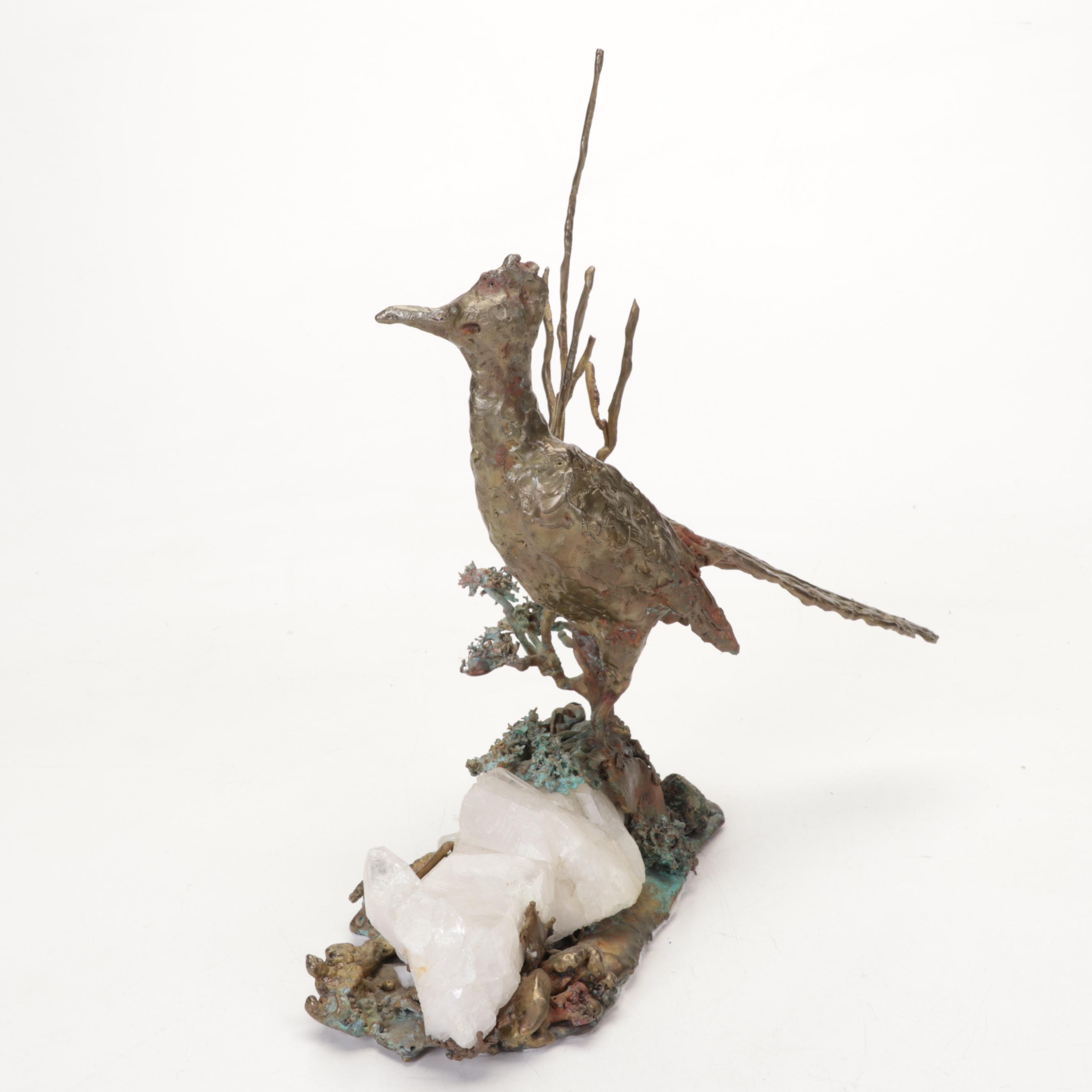 Bronze and Quartz Roadrunner Sculpture, Circa 1970