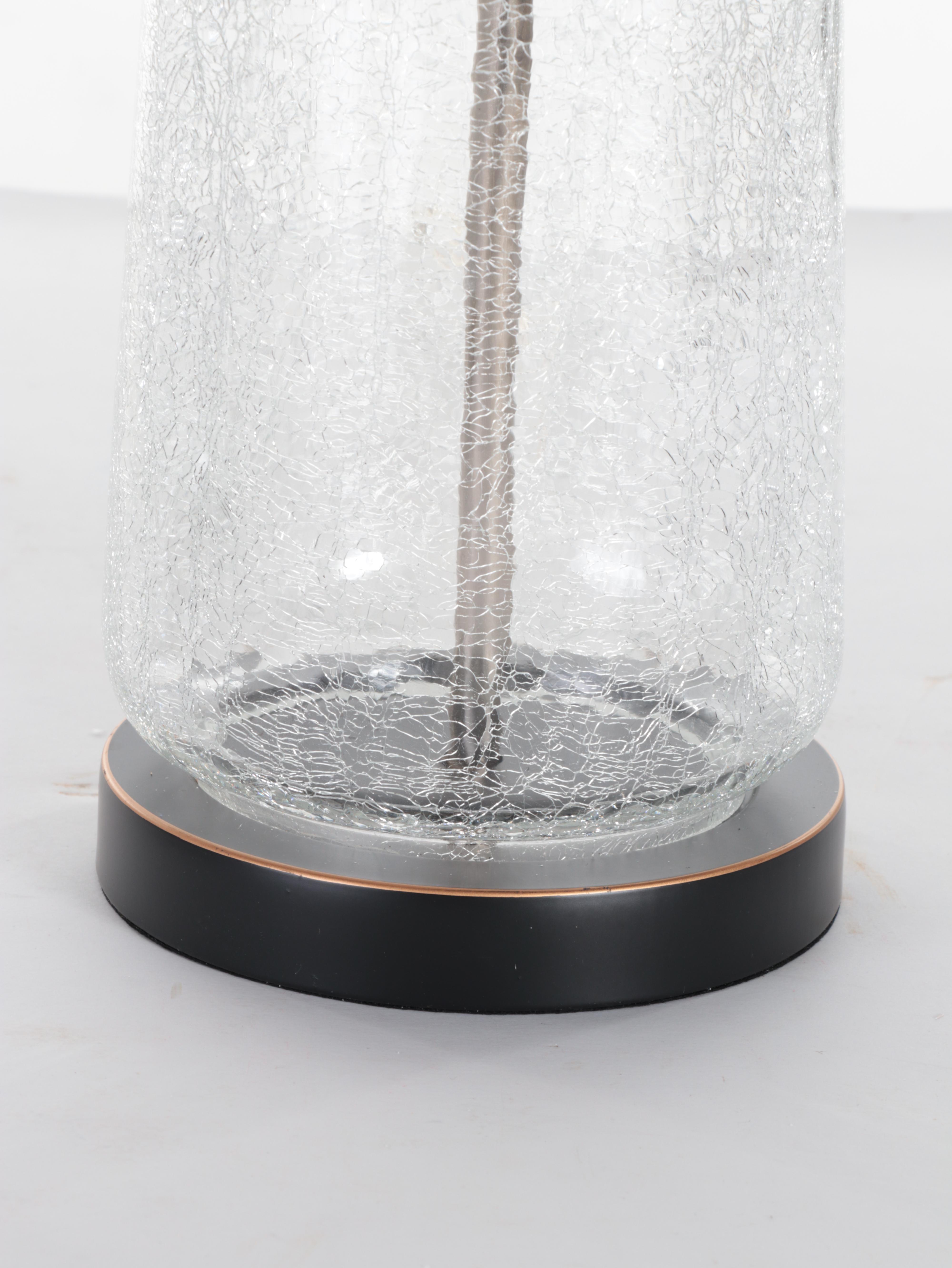 Pair of DSI Crackle Glass Table Lamps With Drum Shades, Contemporary