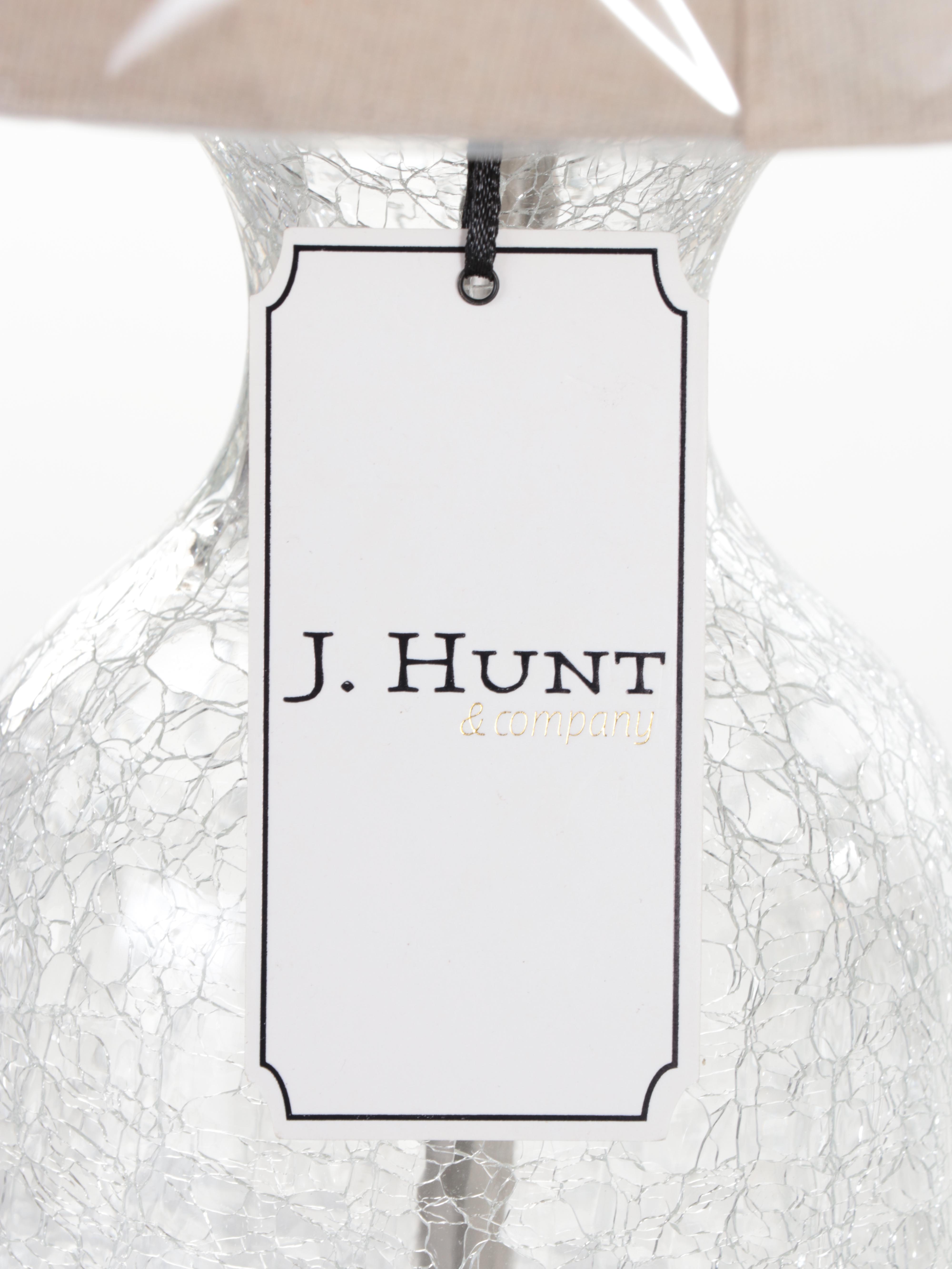 Pair of DSI Crackle Glass Table Lamps With Drum Shades, Contemporary