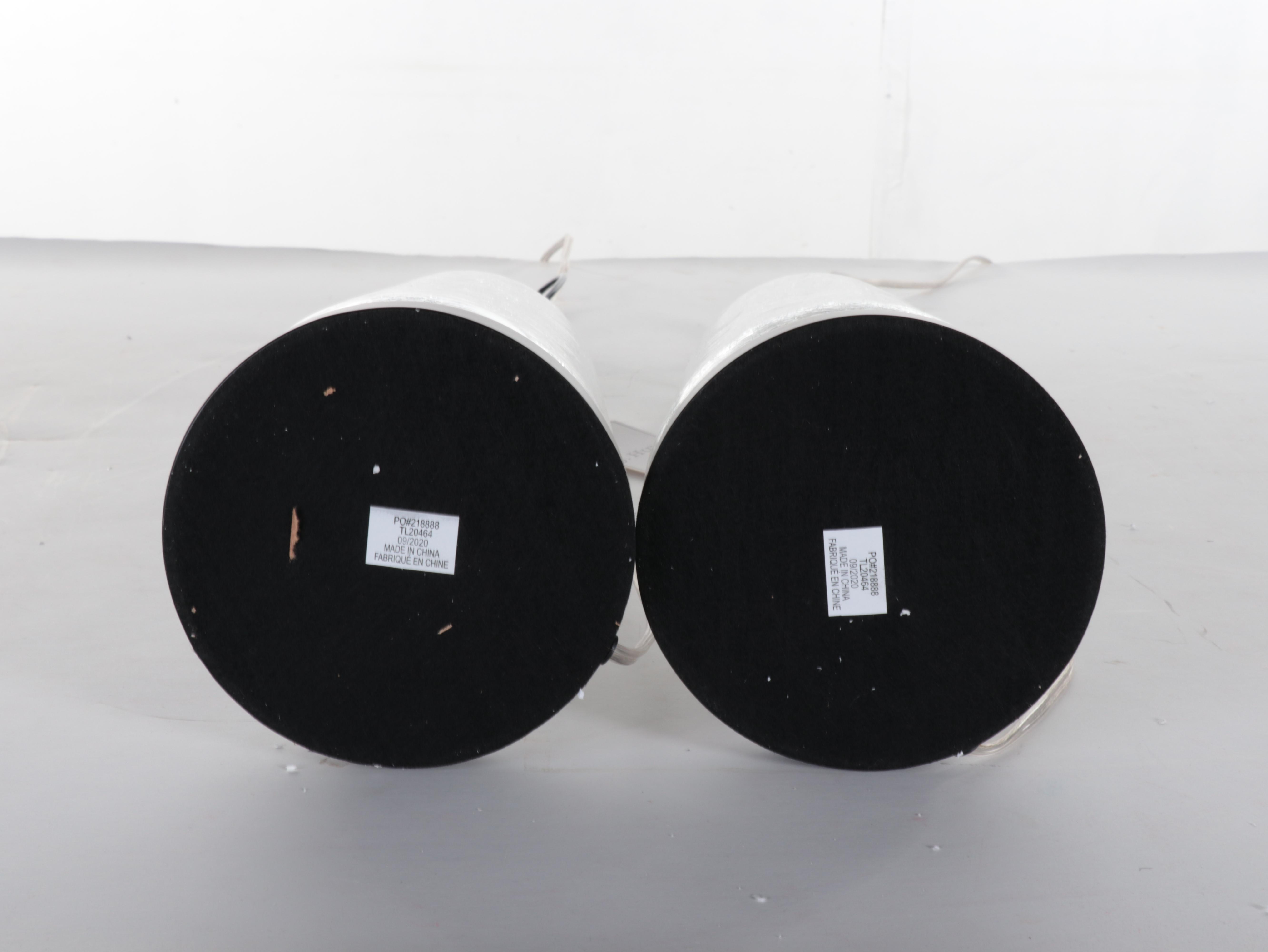 Pair of DSI Crackle Glass Table Lamps With Drum Shades, Contemporary