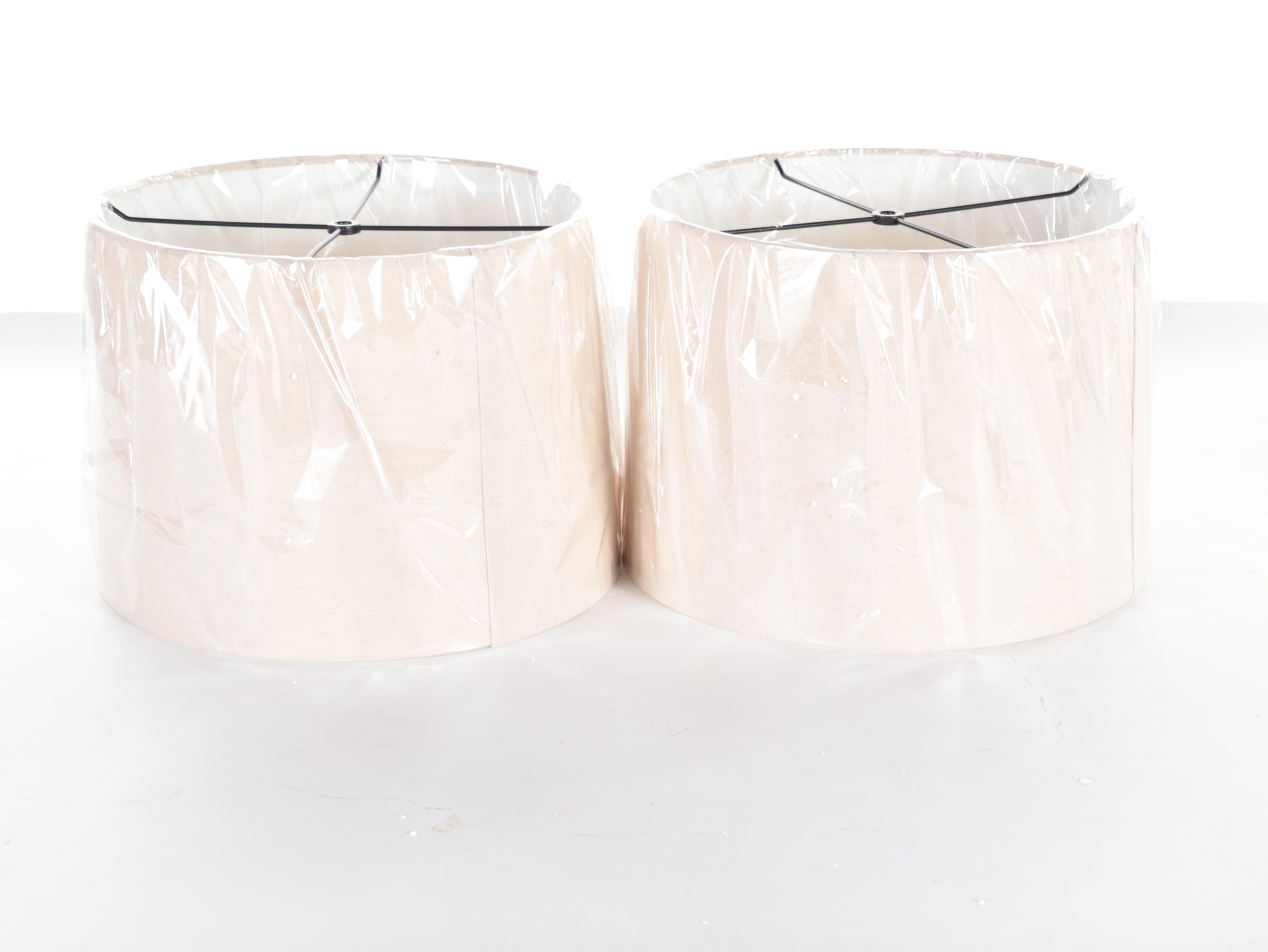 Pair of DSI Crackle Glass Table Lamps With Drum Shades, Contemporary