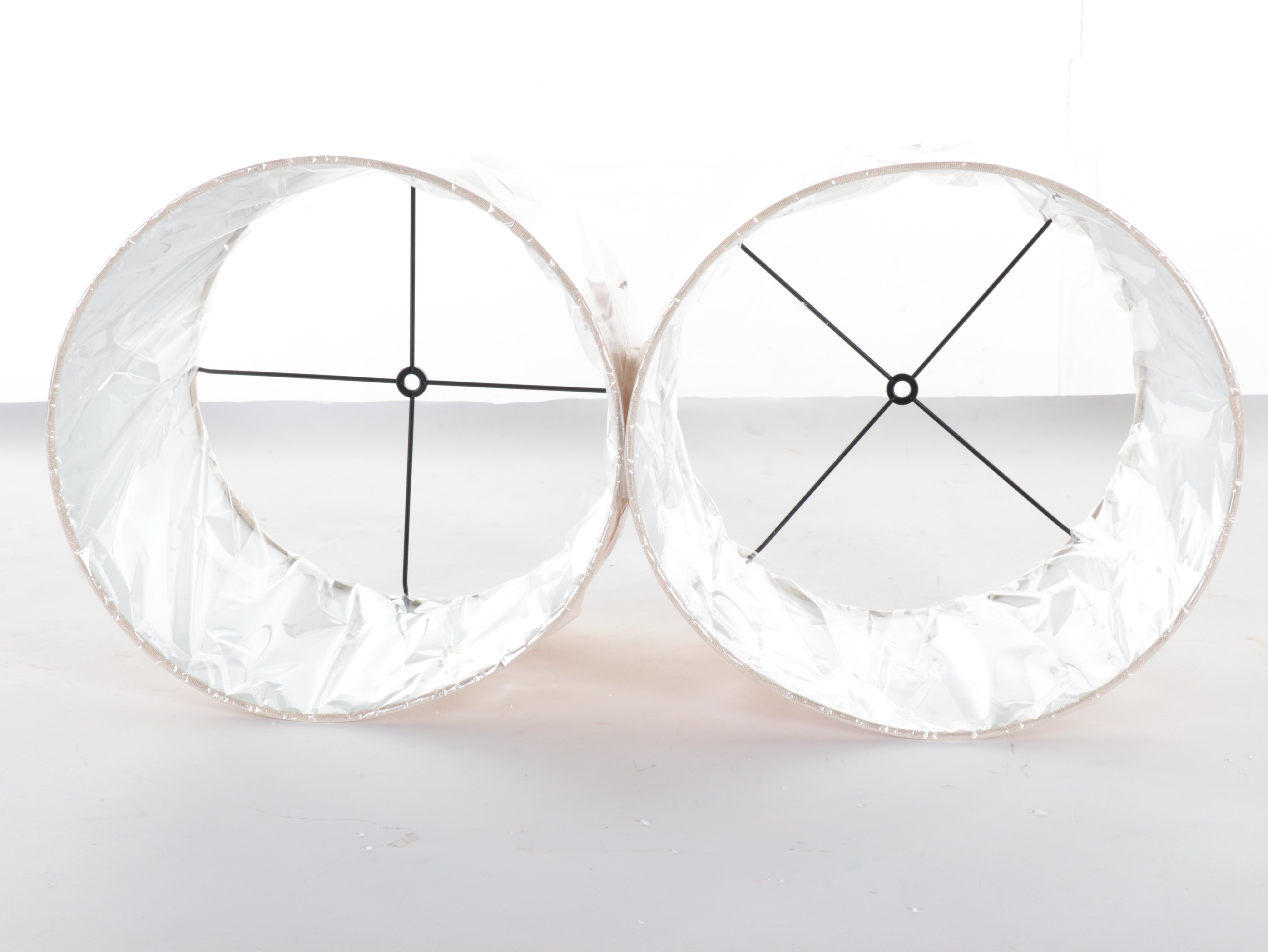 Pair of DSI Crackle Glass Table Lamps With Drum Shades, Contemporary