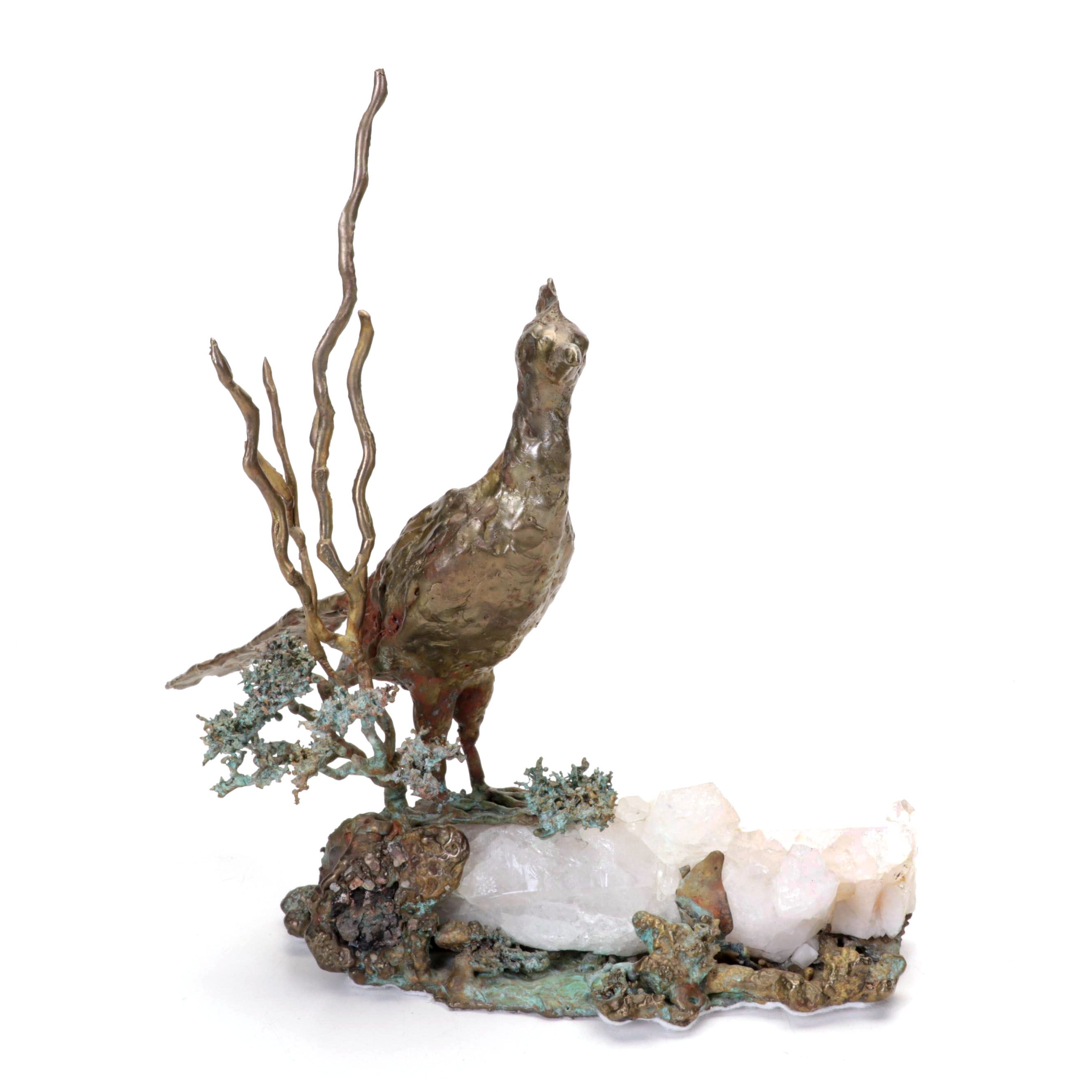 Bronze and Quartz Roadrunner Sculpture, Circa 1970