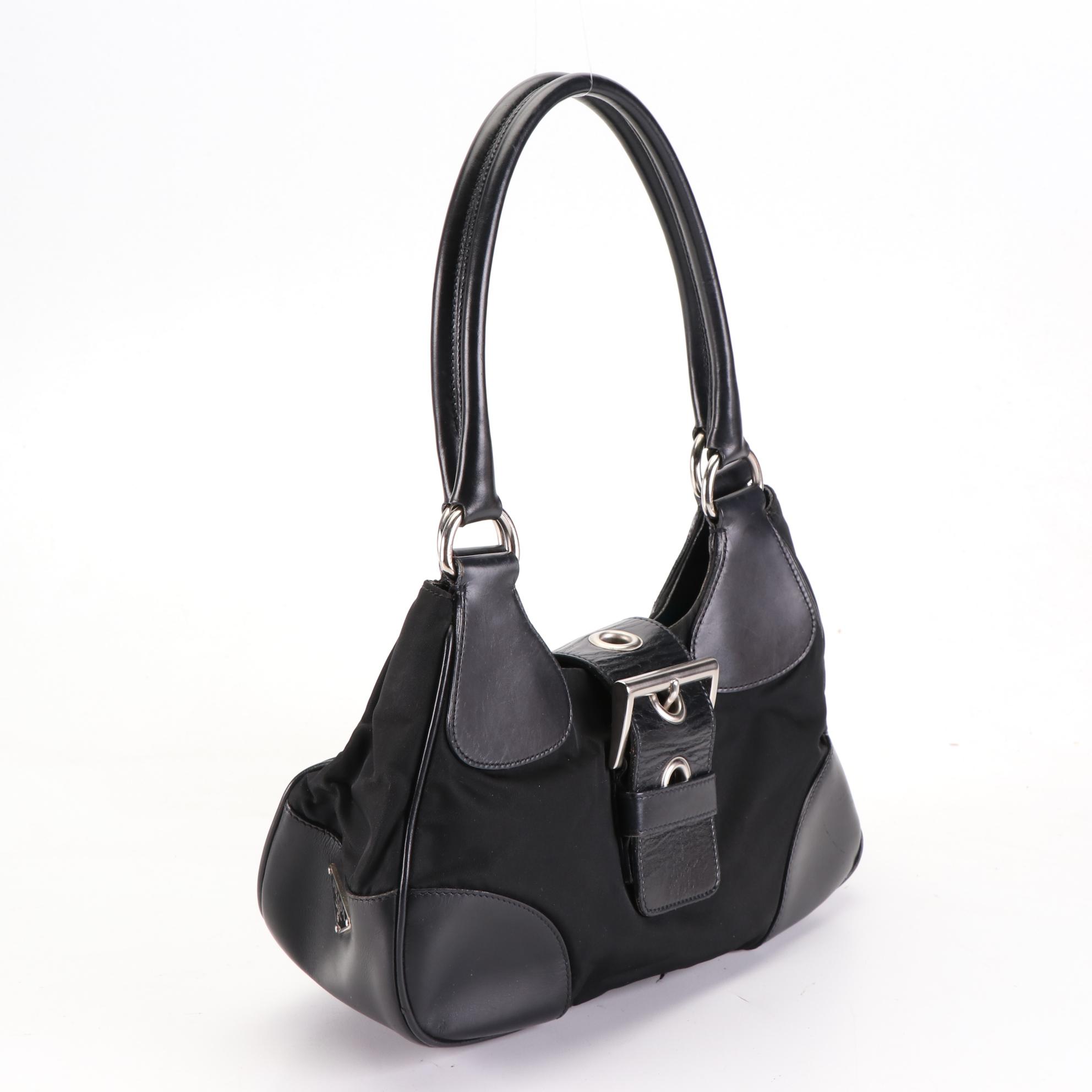 Prada Moon Baguette in Black Tessuto Nylon and Leather