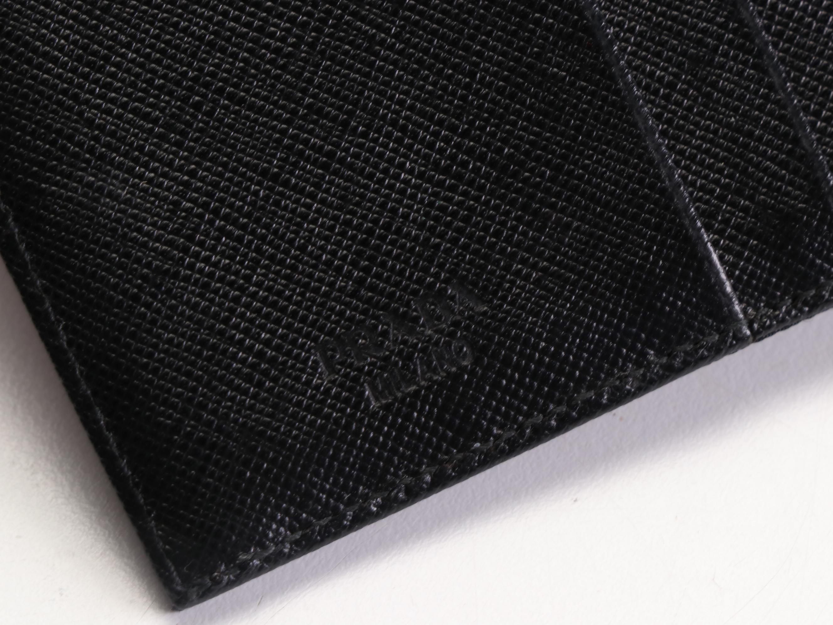 Prada Compact Trifold Wallet in Black Tessuto and Saffiano Leather