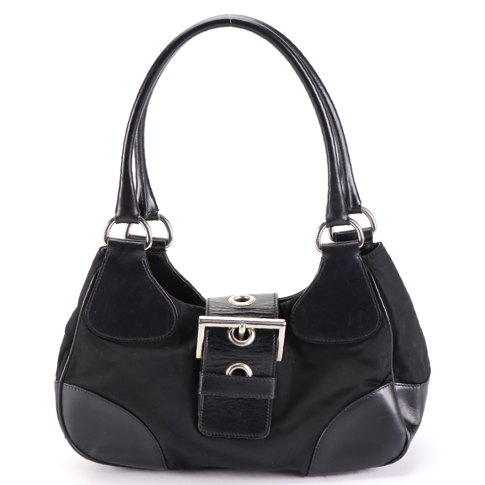 Prada Moon Baguette in Black Tessuto Nylon and Leather