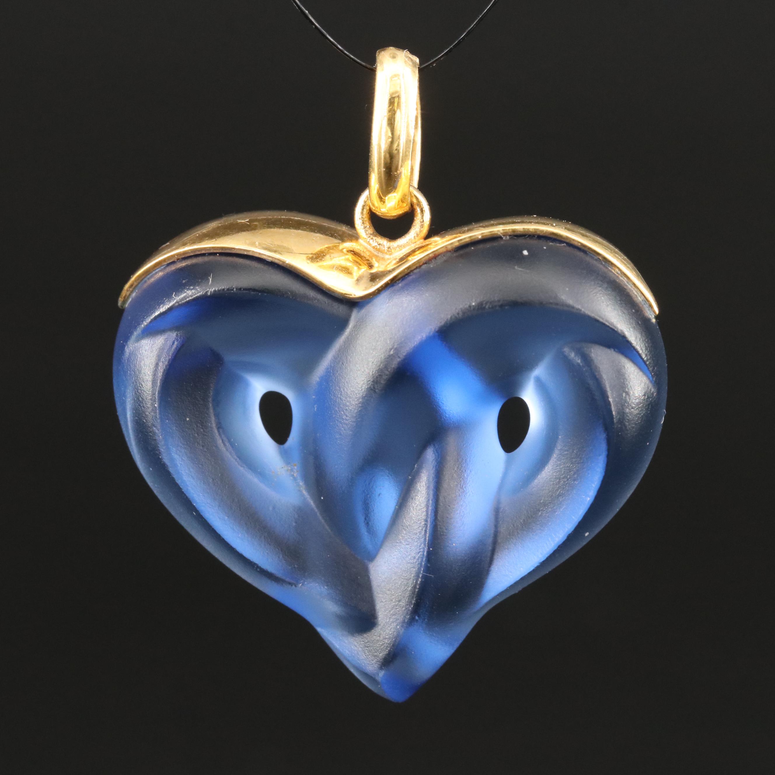 Lalique "Entwined" Glass Crystal Heart Pendant