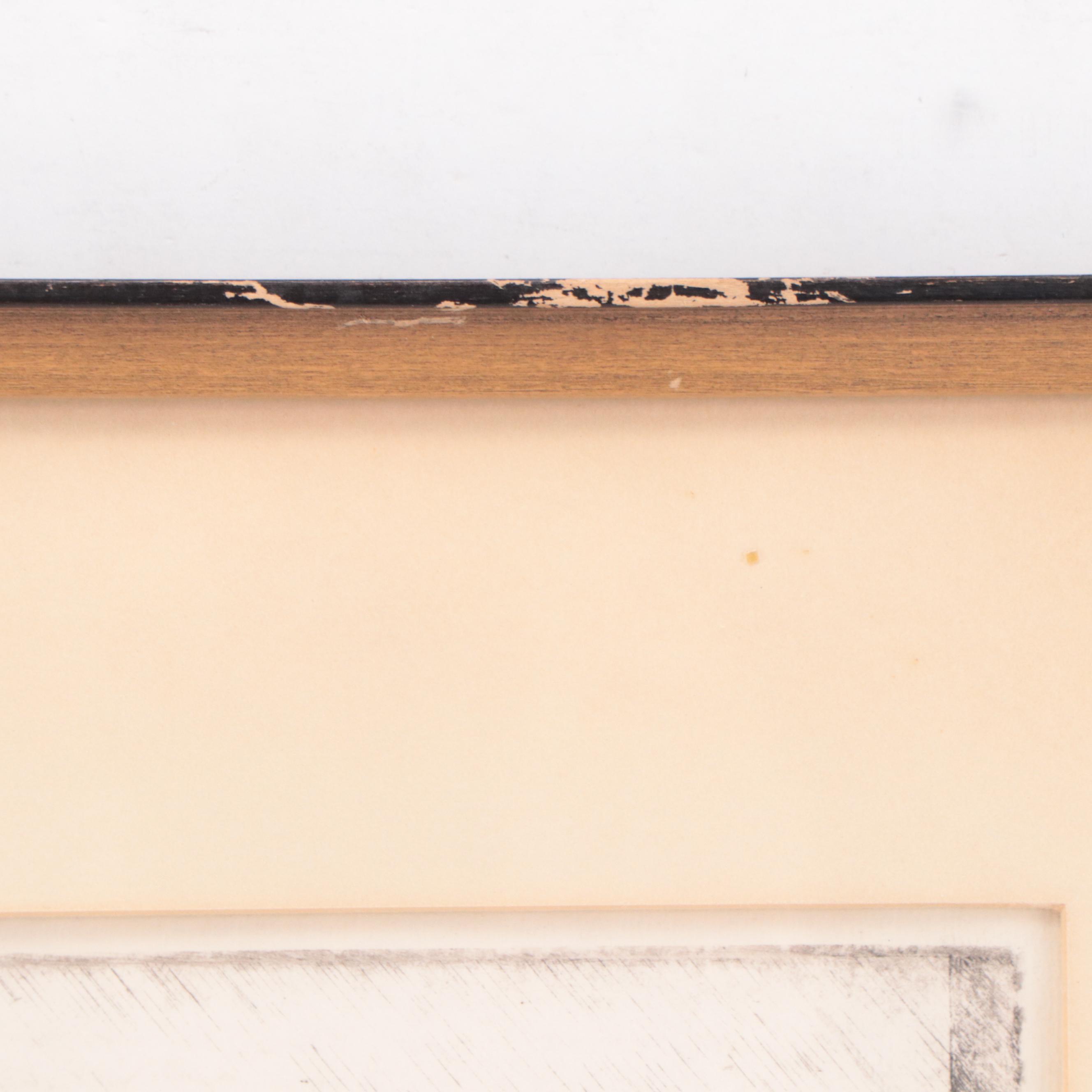 Edward T. Hurley Etching of Cincinnati "8th Street in the Rain," Circa 1937