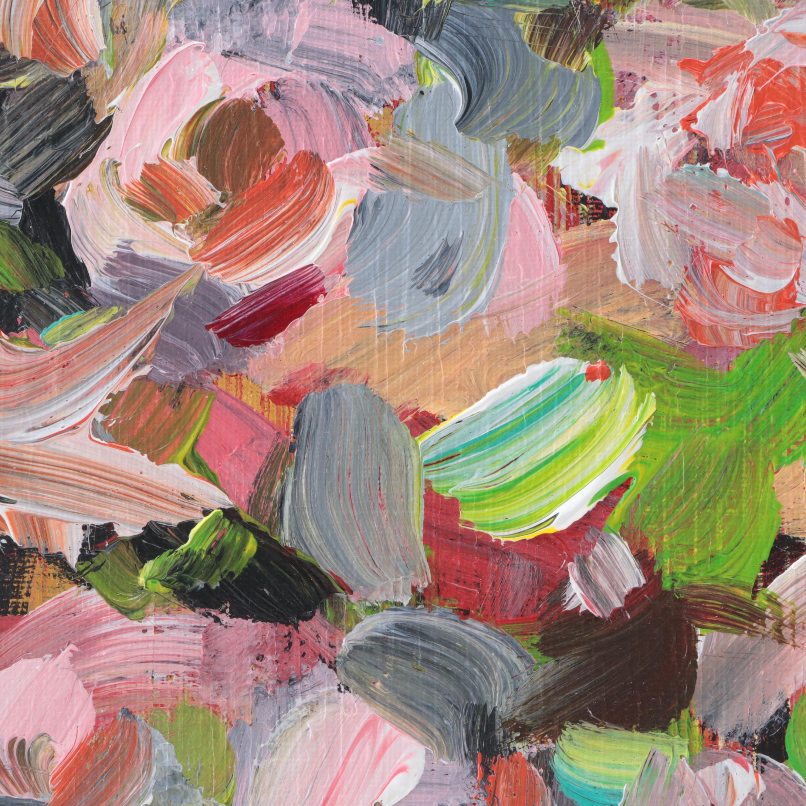 Leif Janek Abstract Floral Acrylic Painting, 21st Century