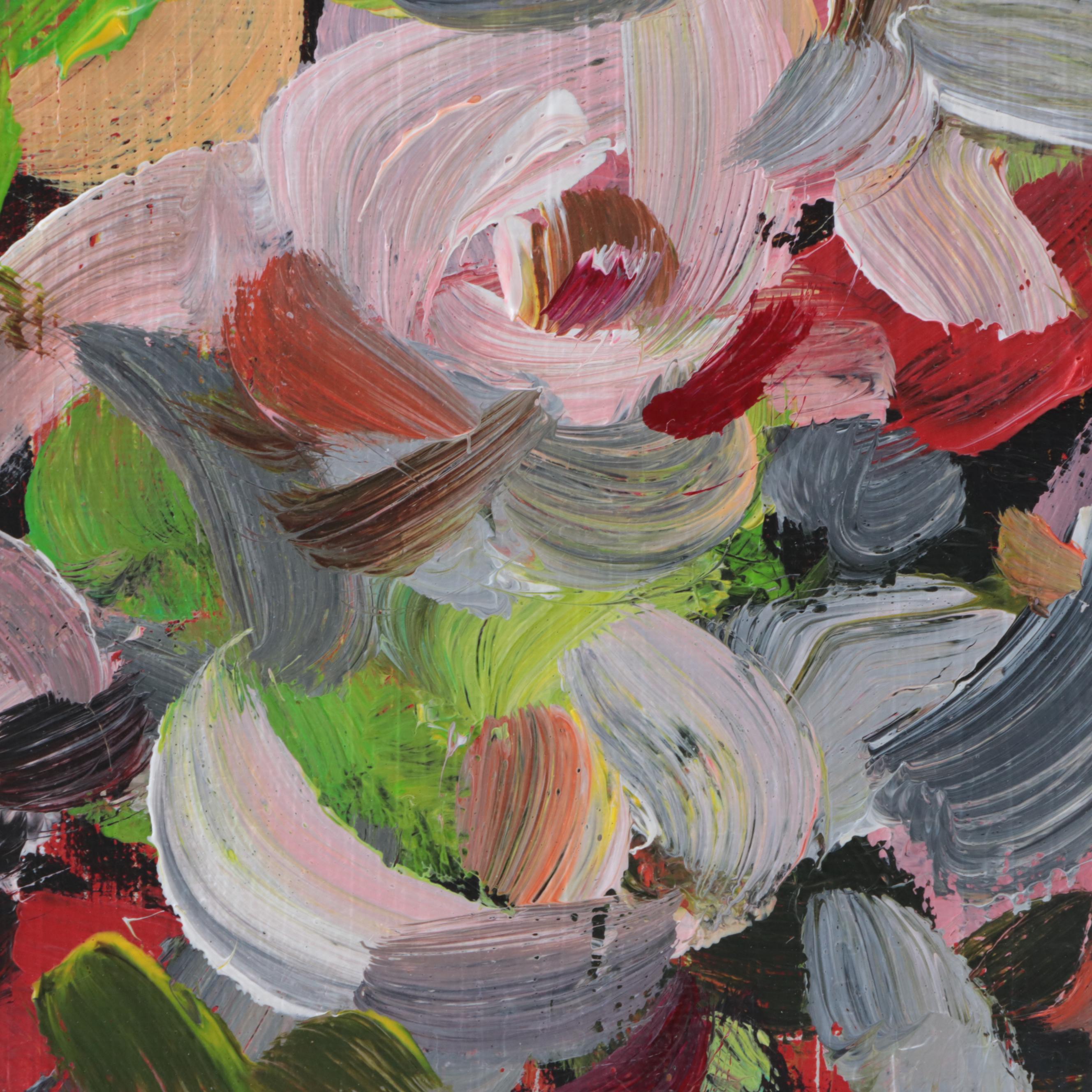 Leif Janek Abstract Floral Acrylic Painting, 21st Century