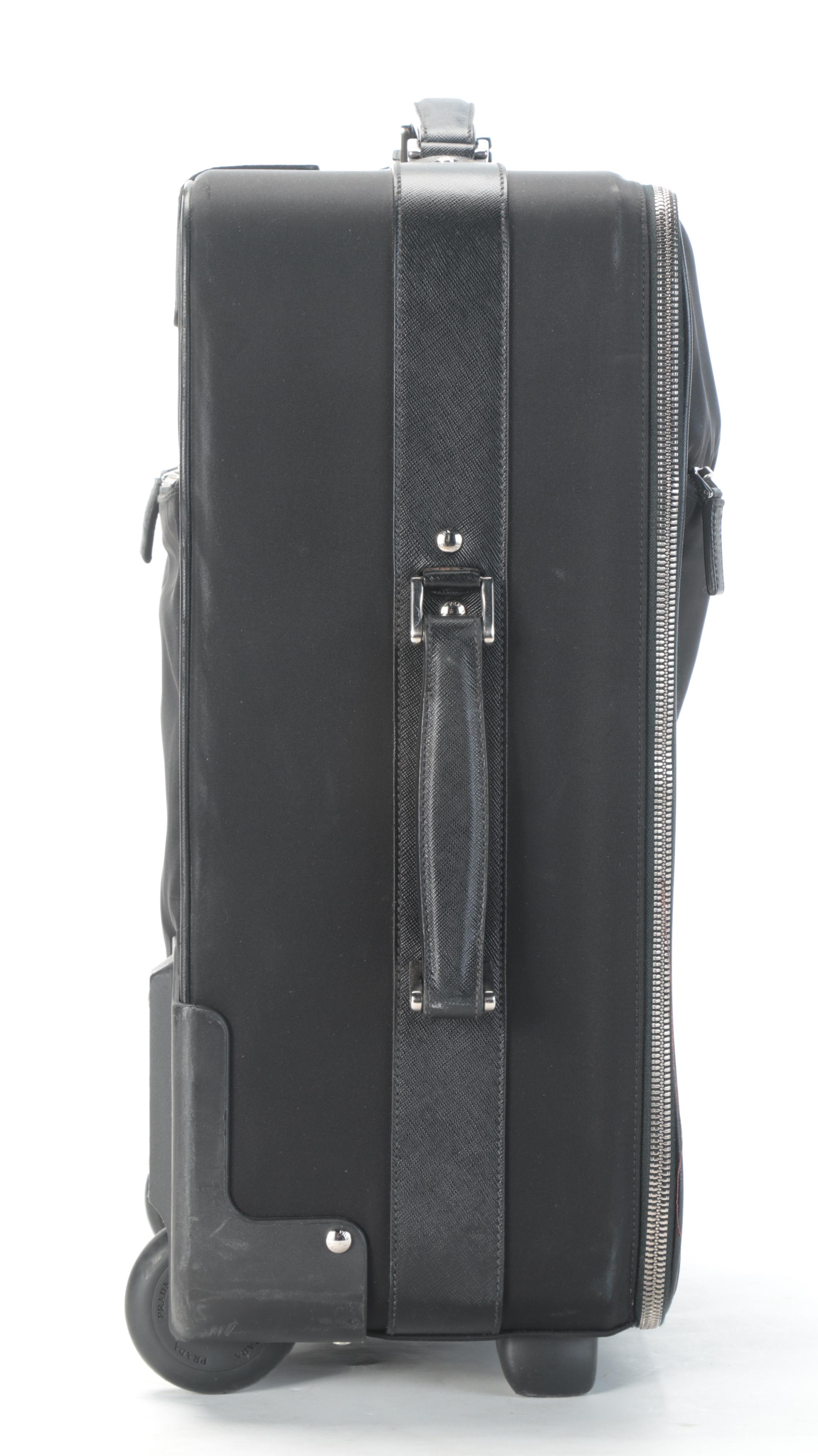 Prada 19" Trolley Suitcase in Black Tessuto Nylon and Saffiano Leather