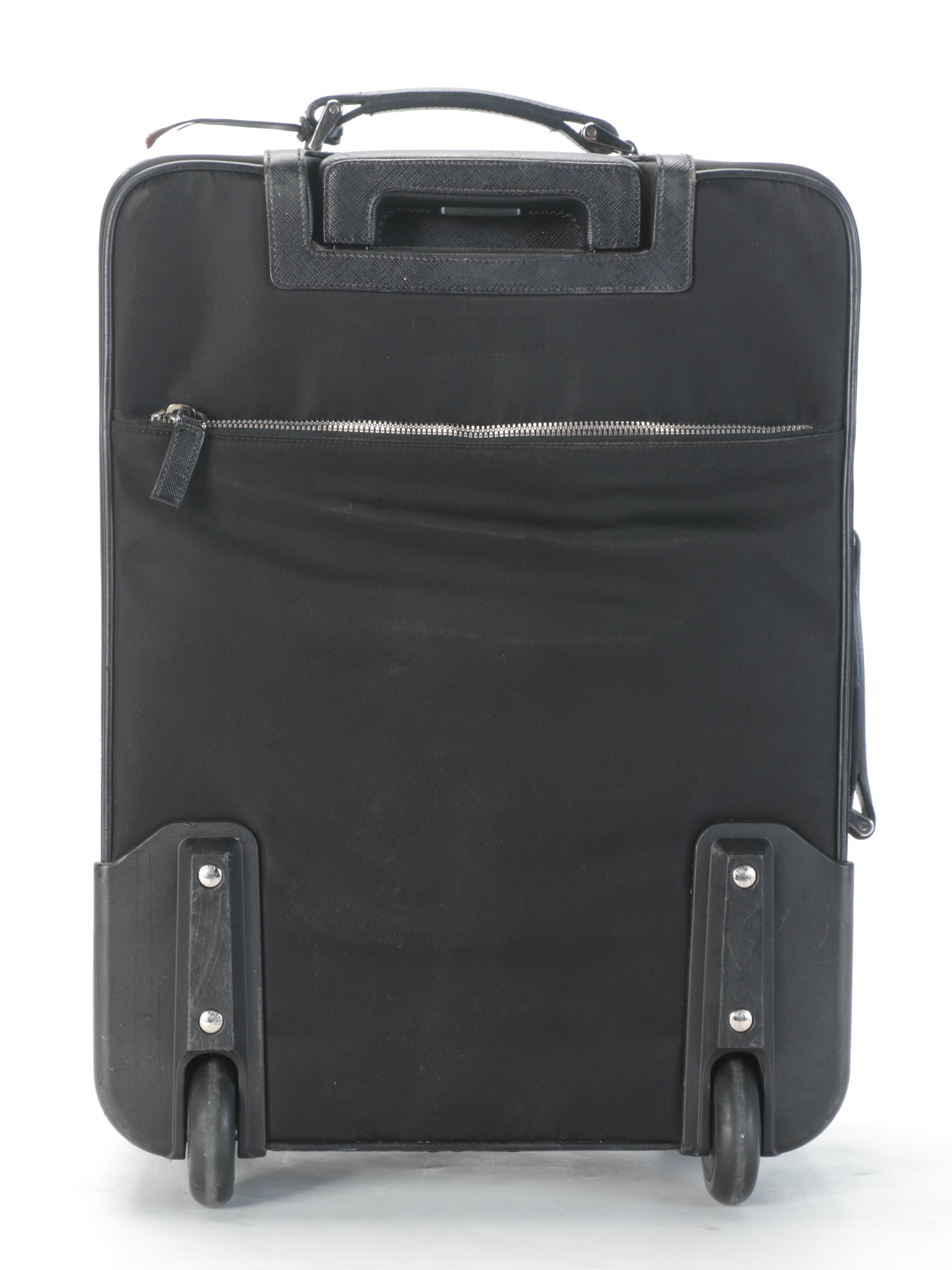 Prada 19" Trolley Suitcase in Black Tessuto Nylon and Saffiano Leather