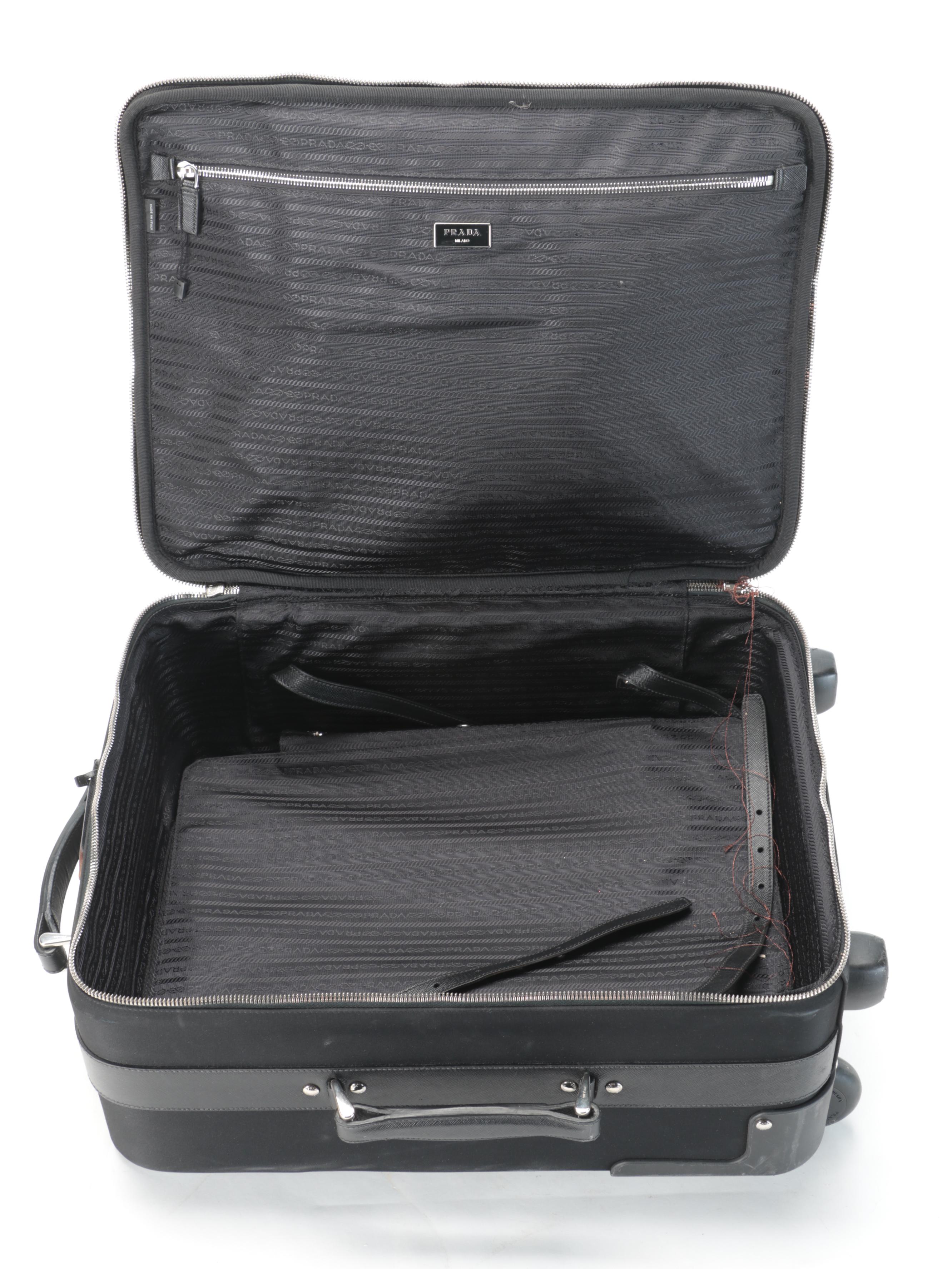 Prada 19" Trolley Suitcase in Black Tessuto Nylon and Saffiano Leather