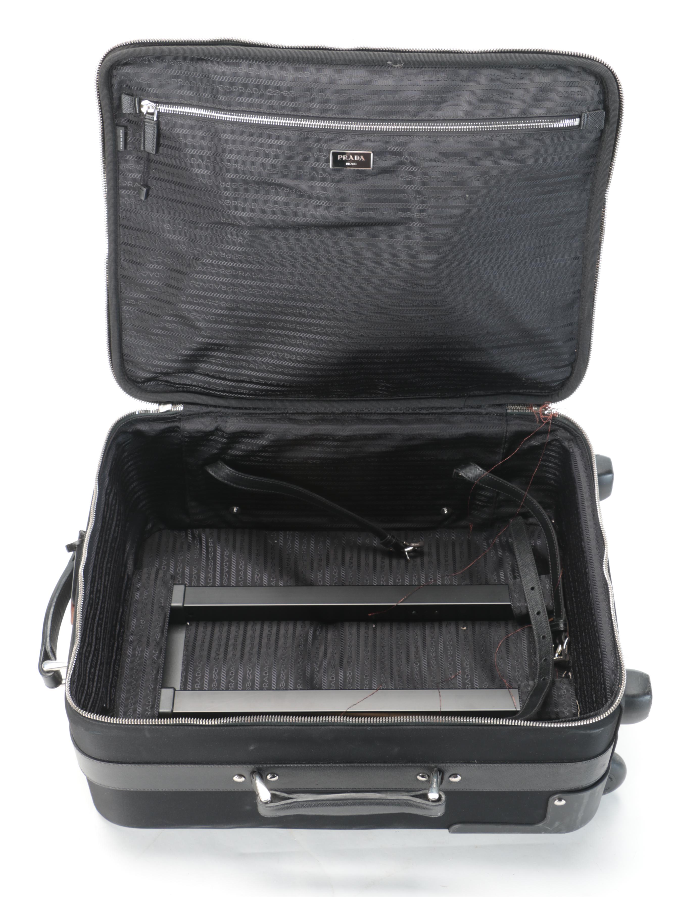 Prada 19" Trolley Suitcase in Black Tessuto Nylon and Saffiano Leather