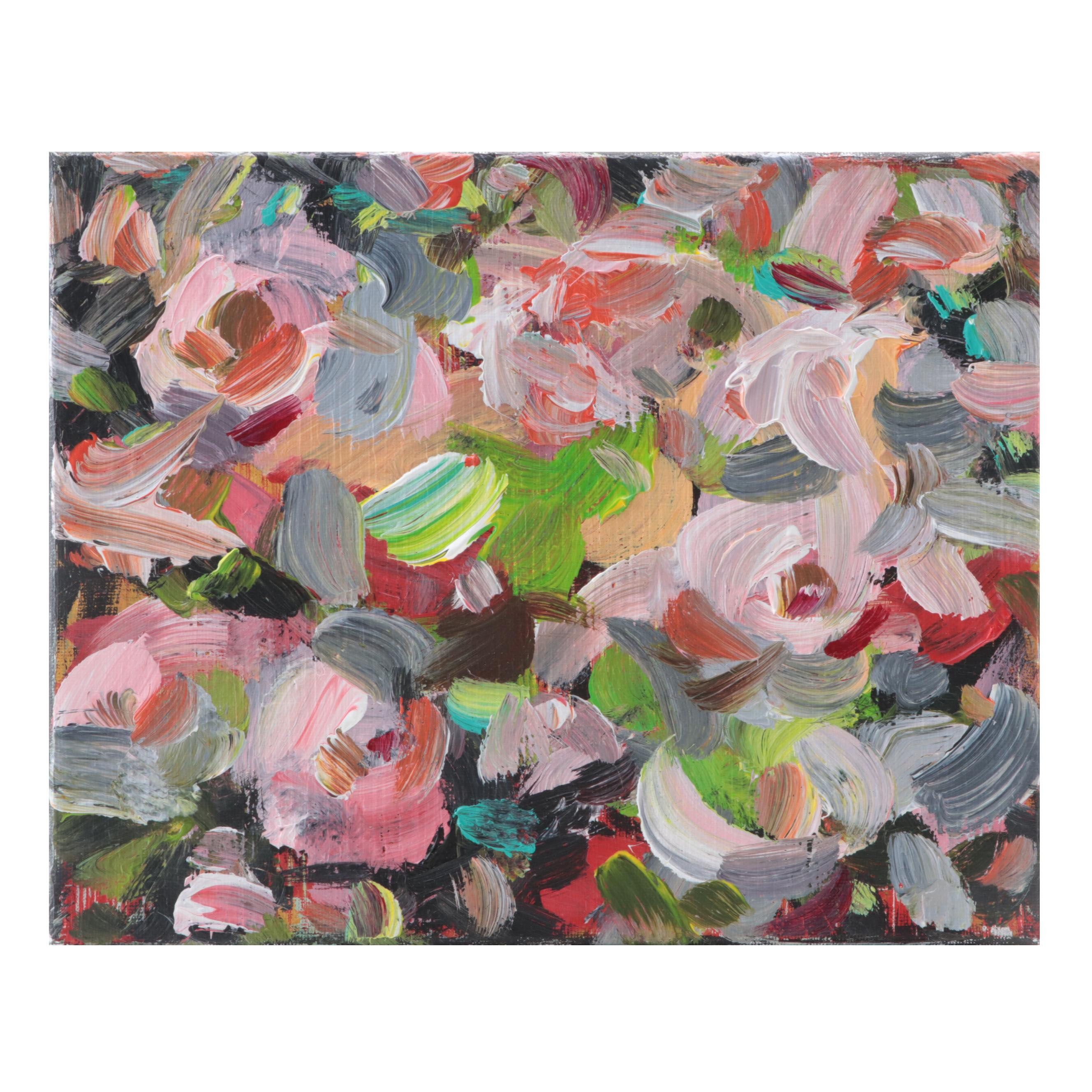 Leif Janek Abstract Floral Acrylic Painting, 21st Century