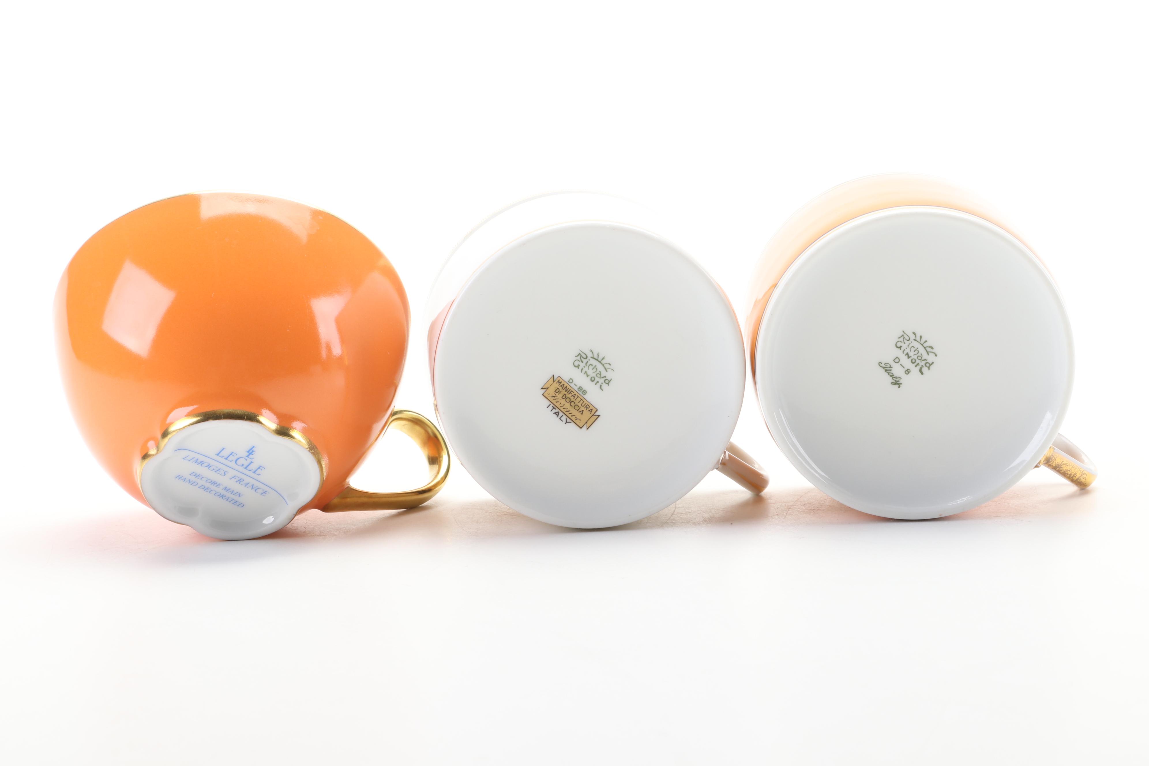 Legle Limoges, Richard Ginori and Other Cups and Saucers with Mug