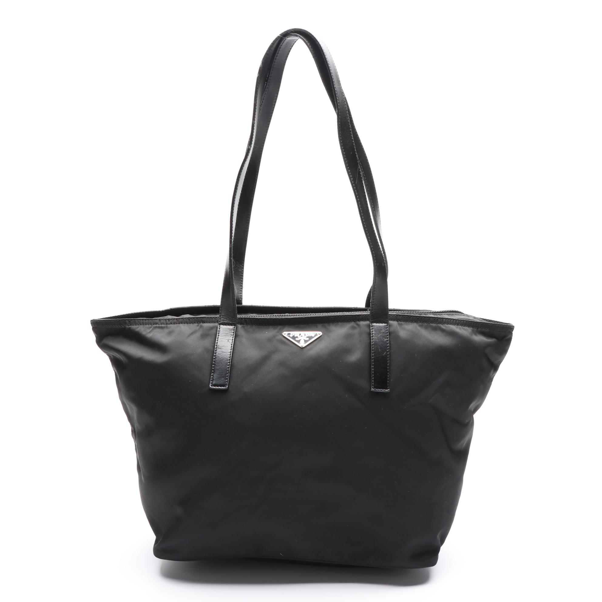 Prada Medium Zip Tote in Black Nylon Gabardine and Leather