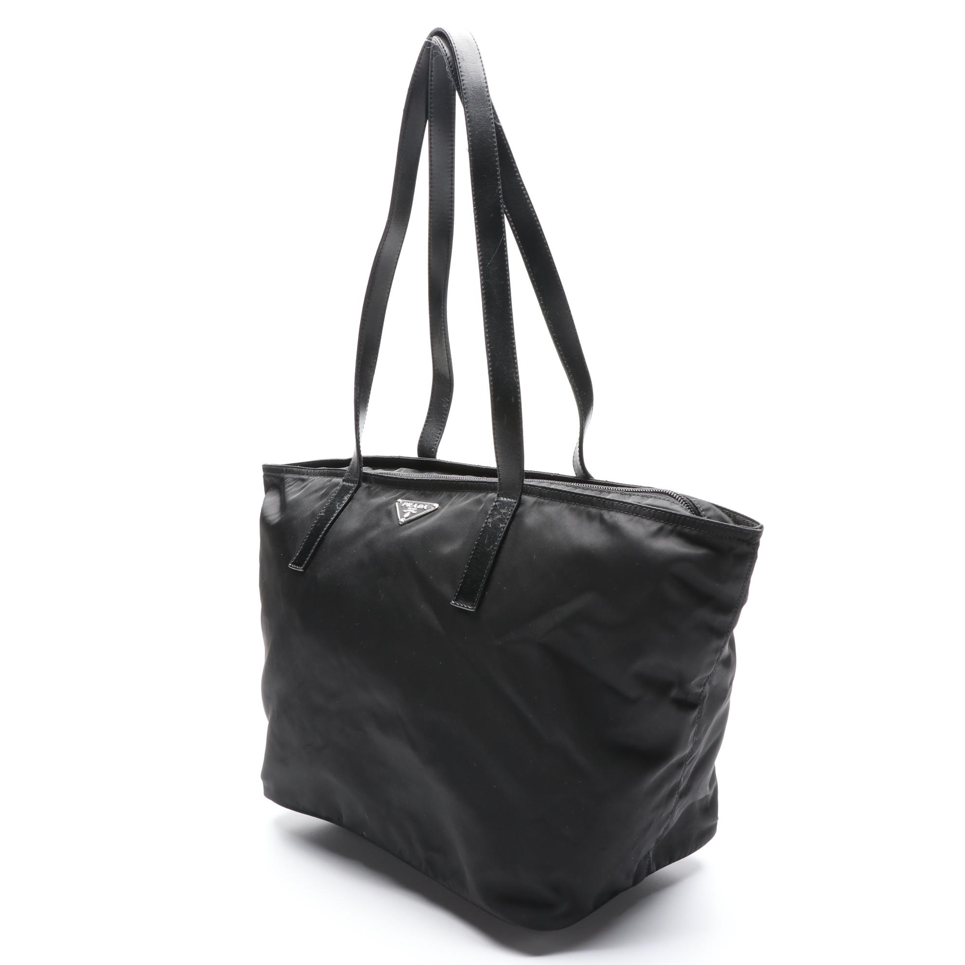 Prada Medium Zip Tote in Black Nylon Gabardine and Leather