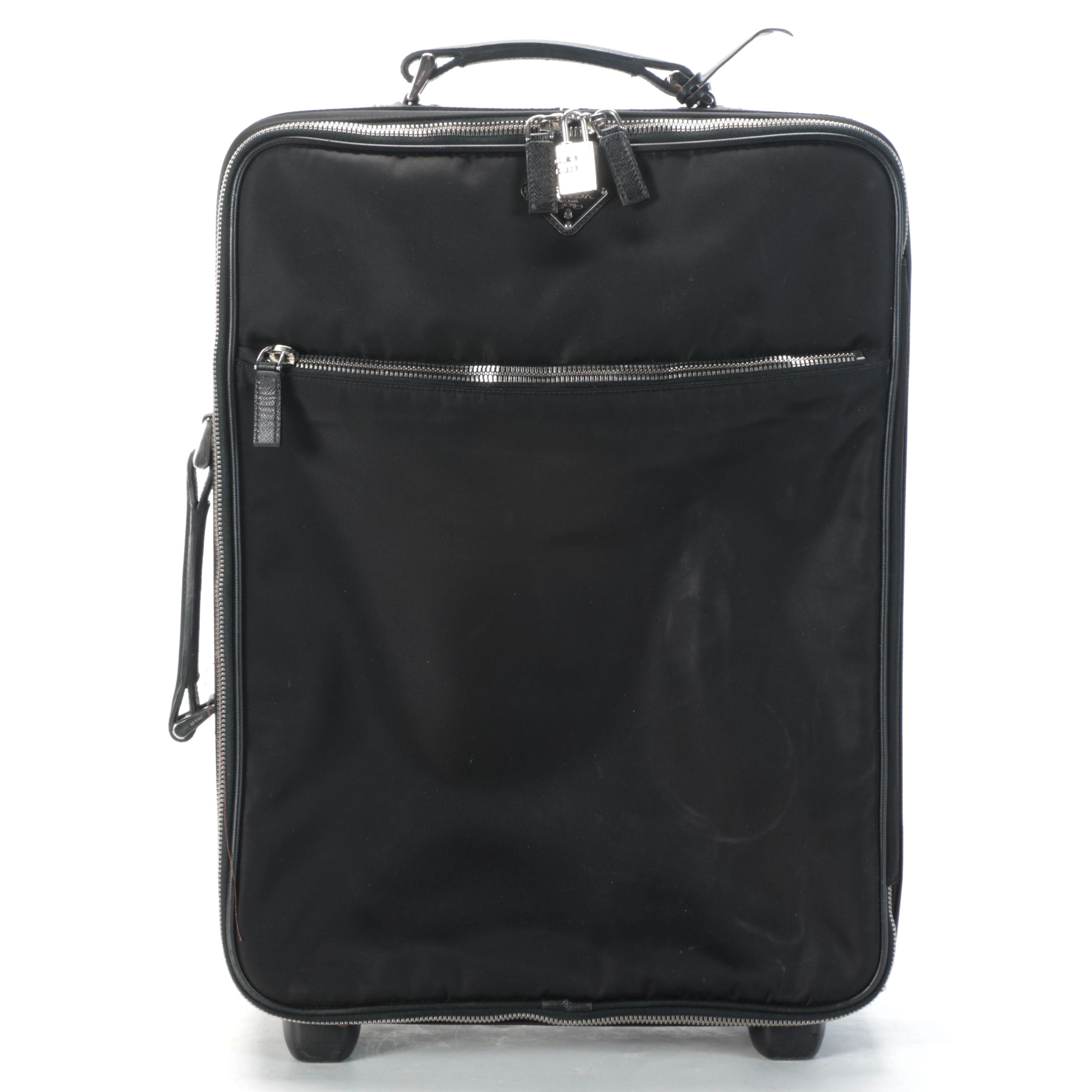 Prada 19" Trolley Suitcase in Black Tessuto Nylon and Saffiano Leather