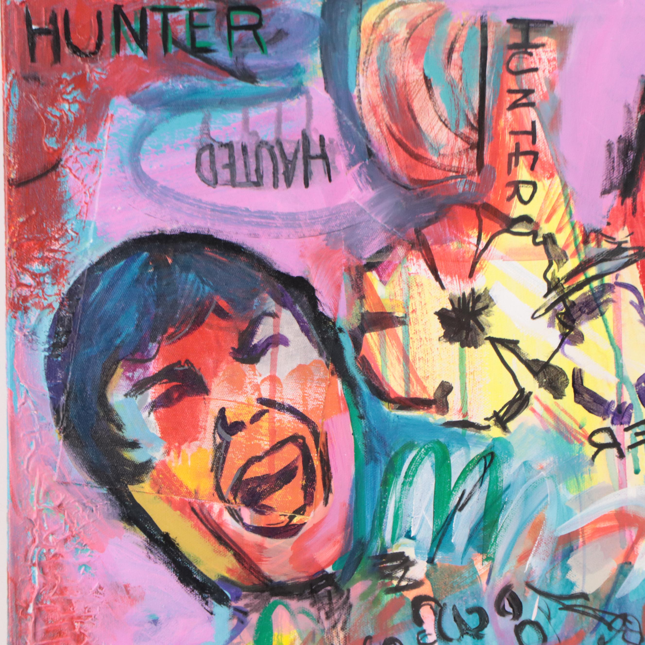 Rhee Lightner Mixed Media Painting "Hunter Hunted," 2017