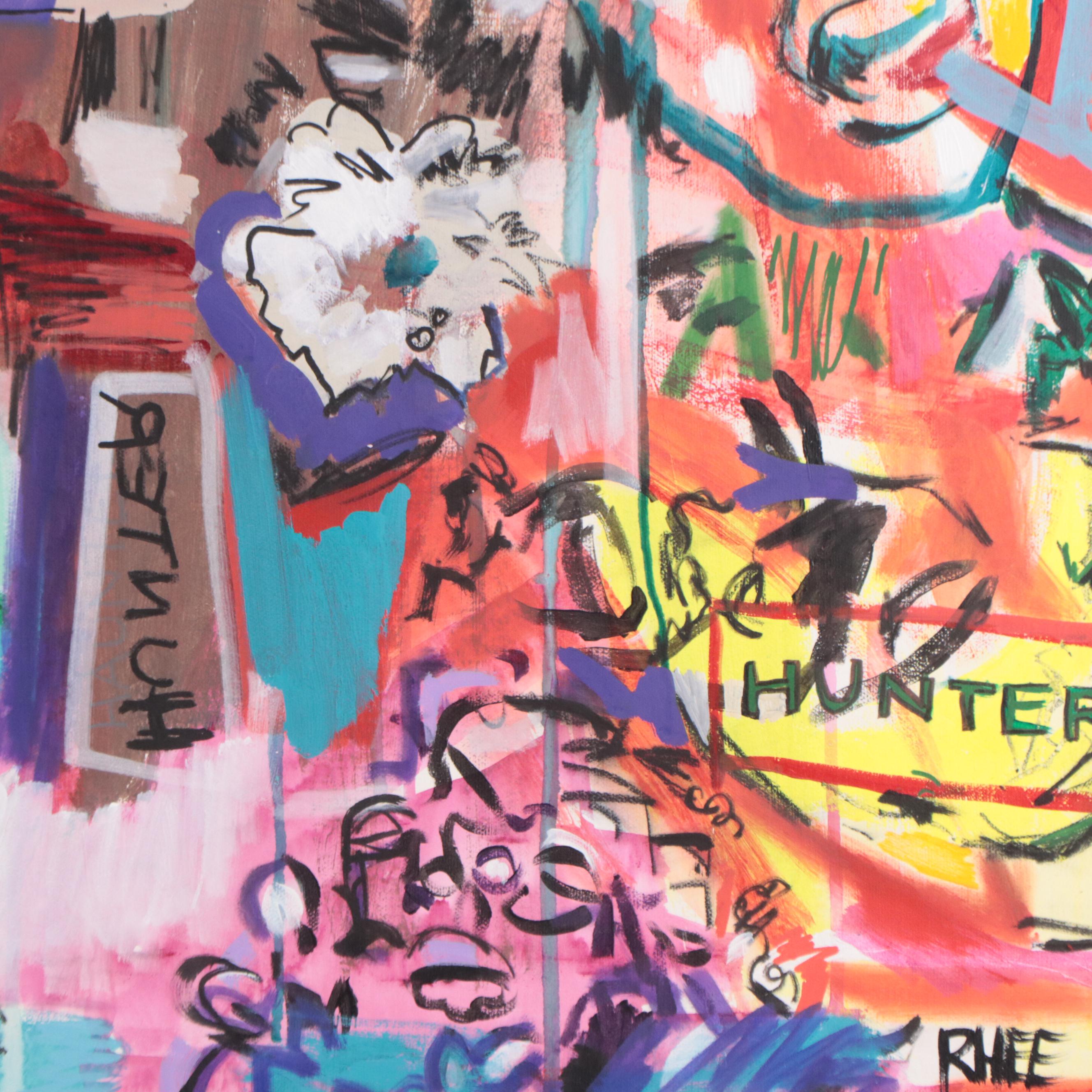 Rhee Lightner Mixed Media Painting "Hunter Hunted," 2017