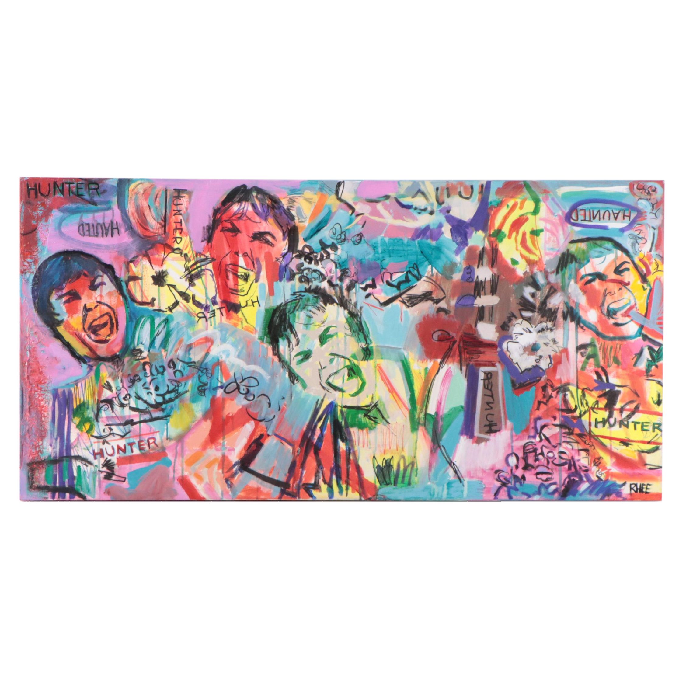 Rhee Lightner Mixed Media Painting "Hunter Hunted," 2017