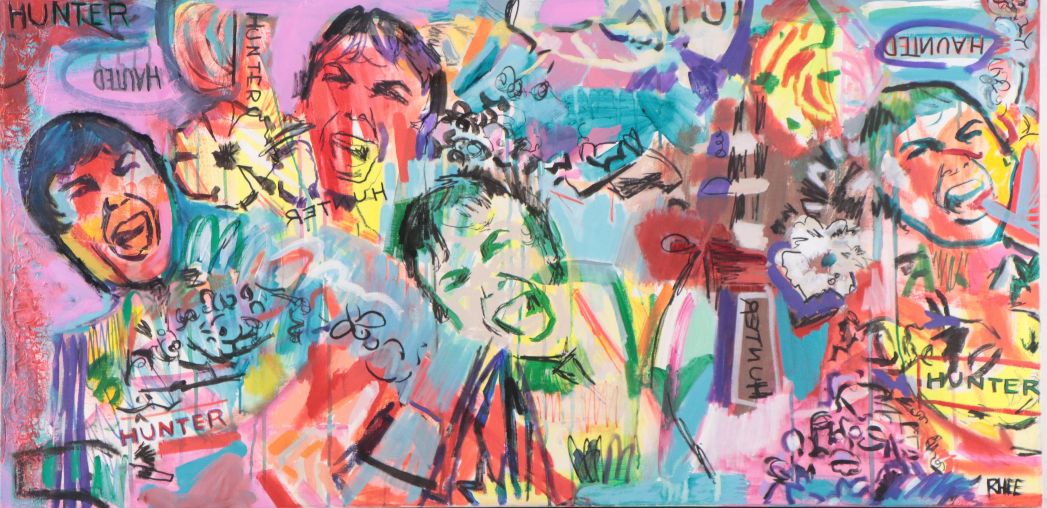 Rhee Lightner Mixed Media Painting "Hunter Hunted," 2017