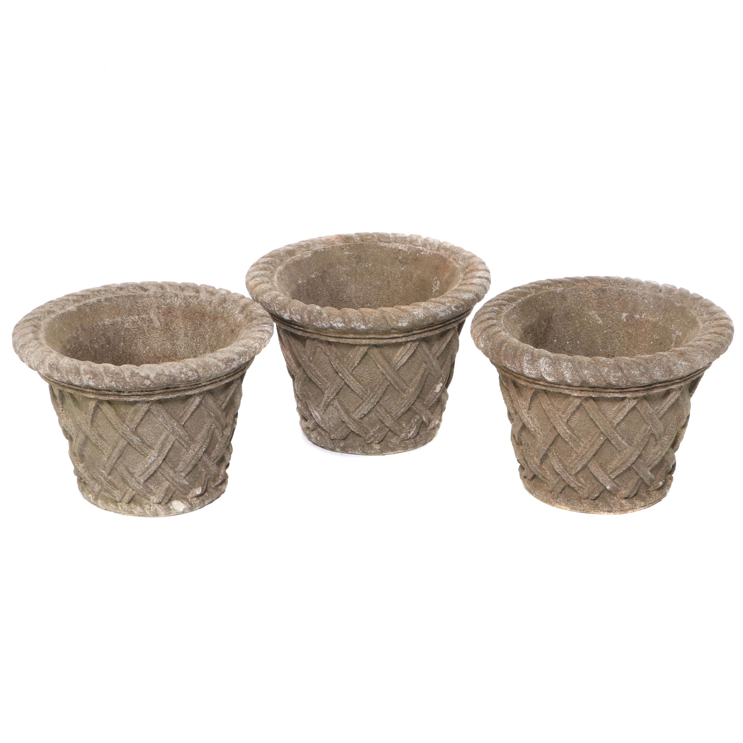 Cast Concrete Basketweave Outdoor Planters