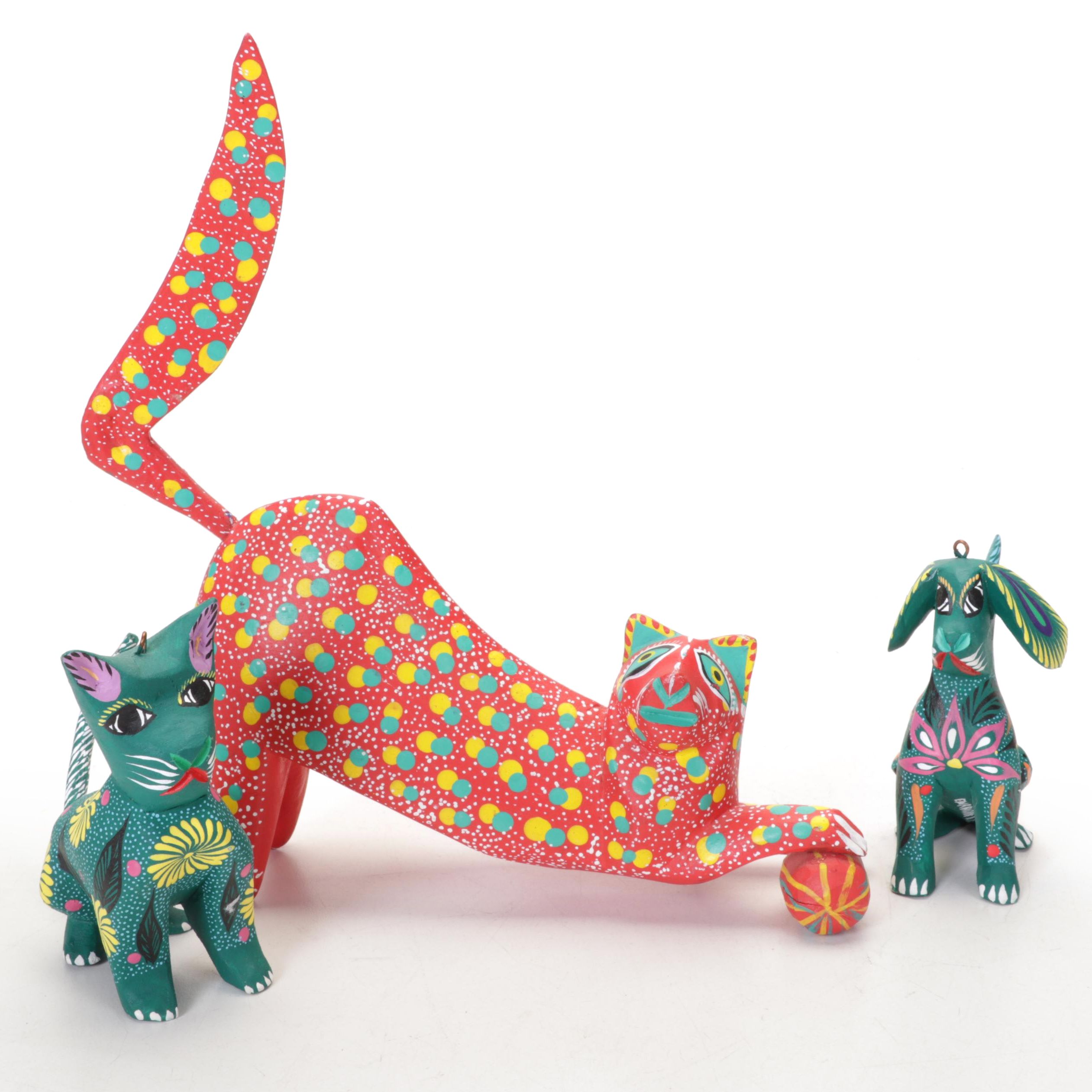 Mexican Alebrijes Folk Art Hand-Painted Carved Wood Figurines