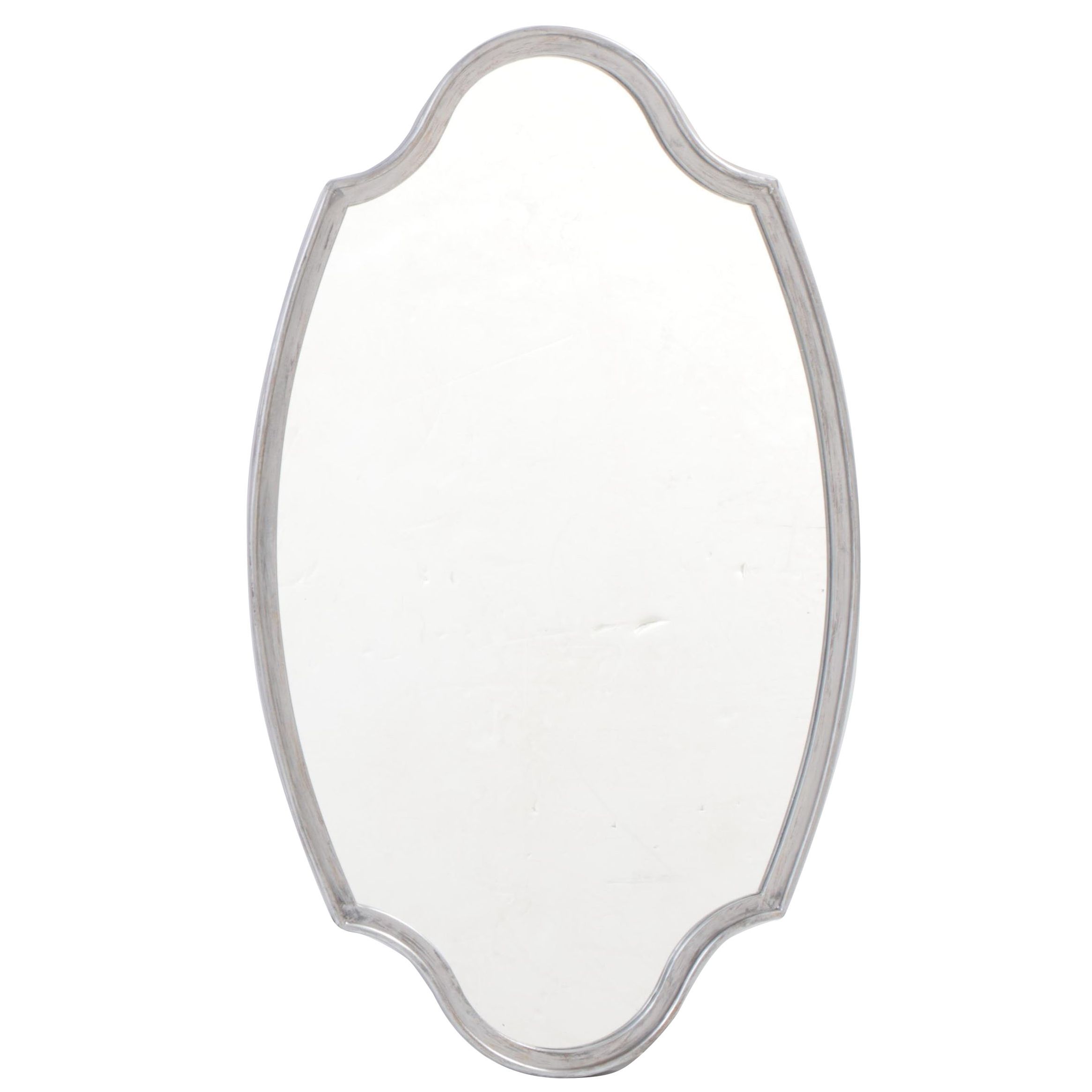 Antiqued Silver Metal Framed Oval Wall Mirror